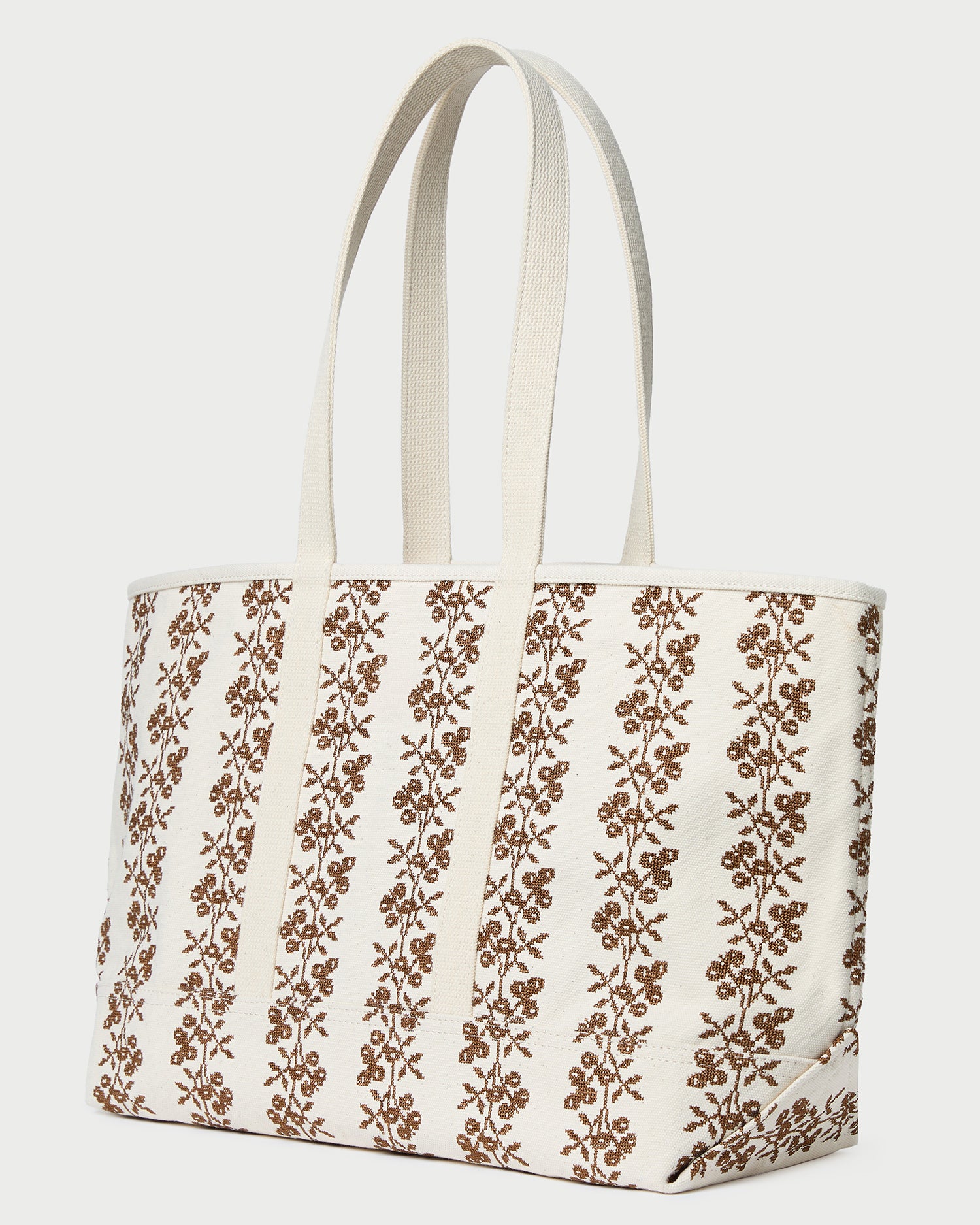 Deanie Natural Brown Embroidered Canvas Tote Bag for Women - Stylish Handbag for Work, Travel & Shopping