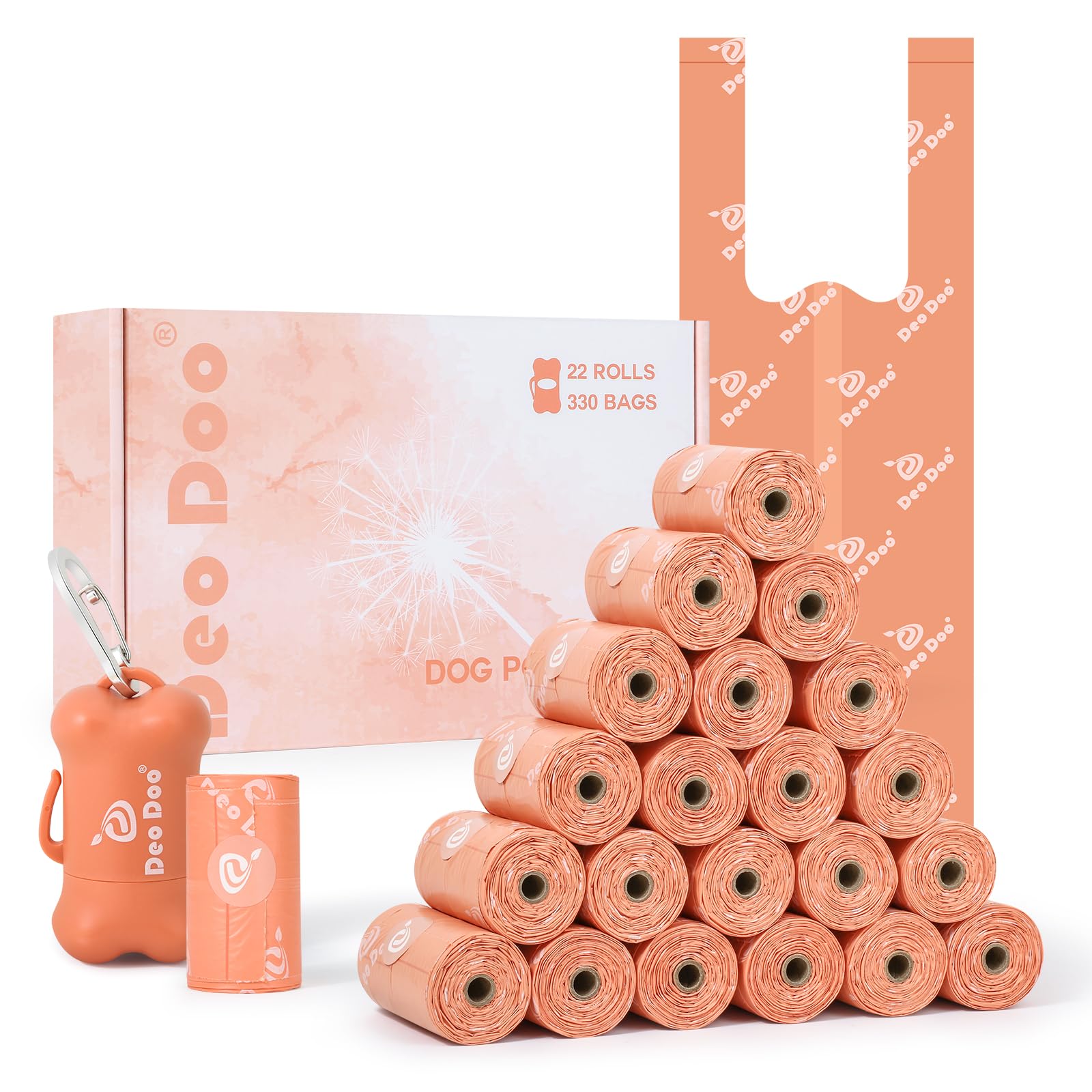 330 Count Scented Dog Poop Bags with Handles & Dispenser - Extra Thick Leak Proof Waste Bags for Small & Medium Dogs - Perfect for Walking, Park Visits & Backyard Cleanup - Peach Scented