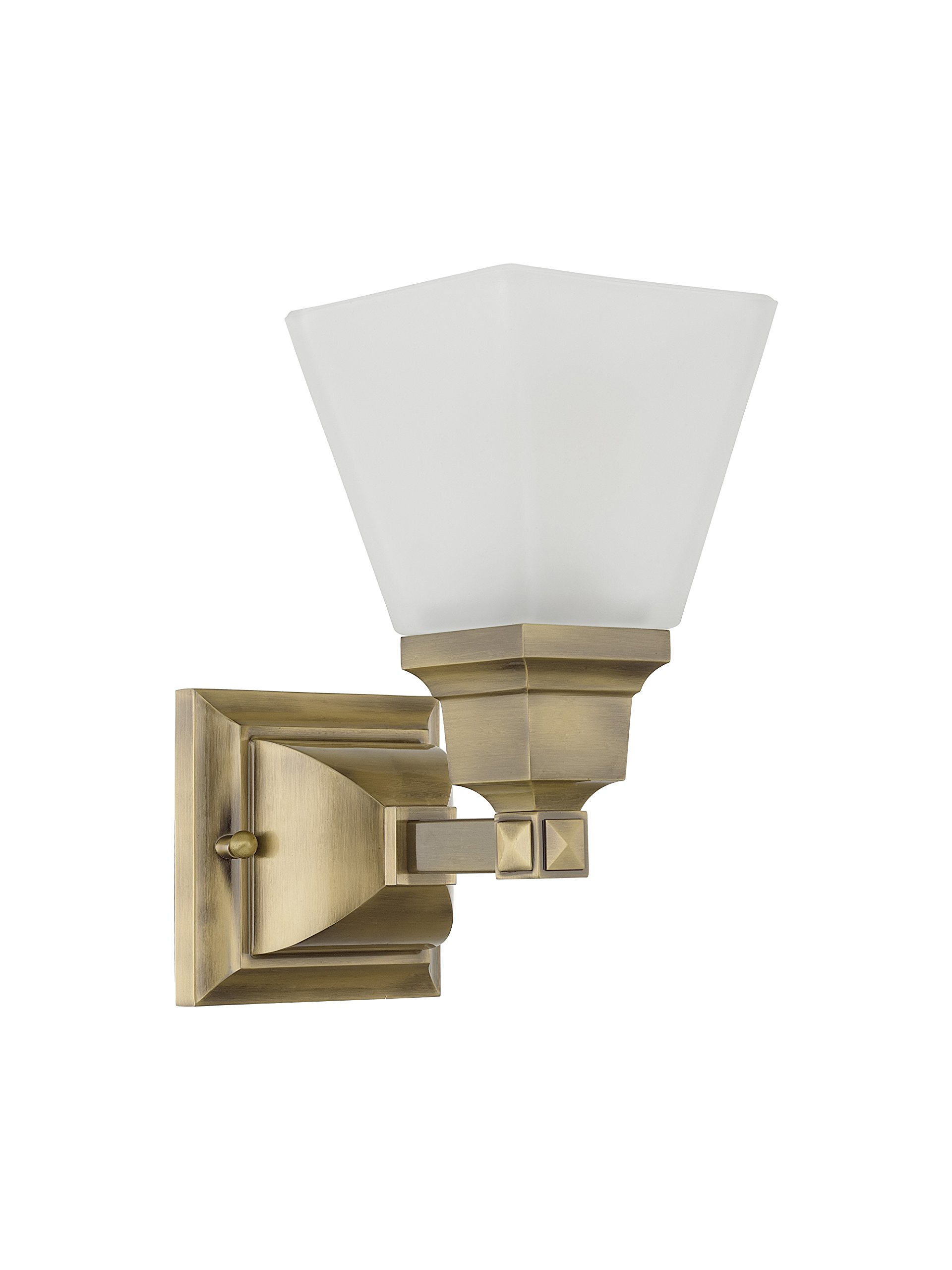 Livex Lighting 1031-01 Mission Style 1-Light Bathroom Vanity Light Fixture in Antique Brass - Perfect for Bathroom, Powder Room, and Dressing Area Lighting