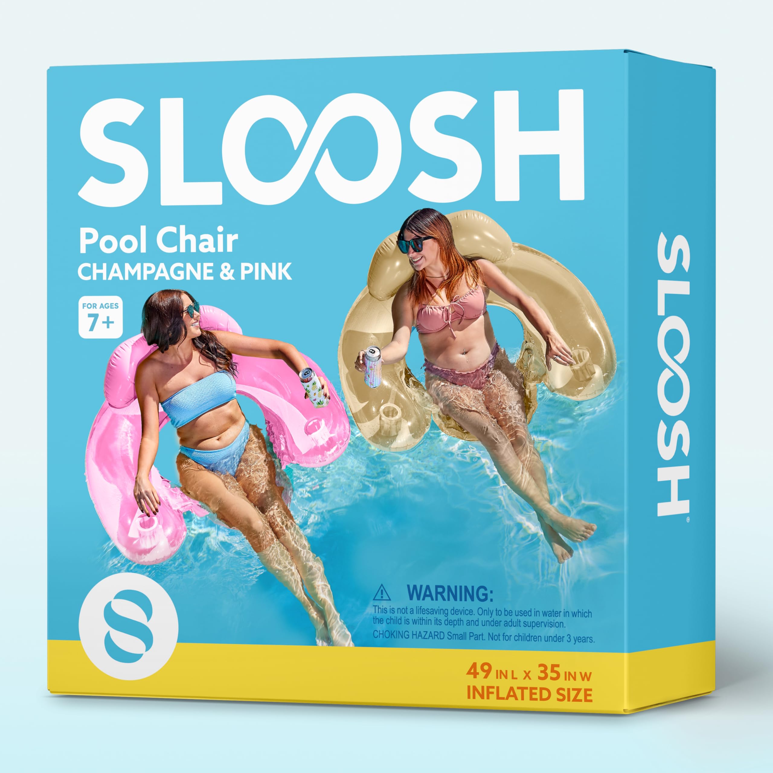 **SLOOSH Inflatable Pool Floats for Adults - 2 Pack Floating Chairs with Cup Holders, Blow Up Hammock Lounger & Noodle Mat - Perfect for Summer Swimming, Beach Parties & Relaxing by the Pool**