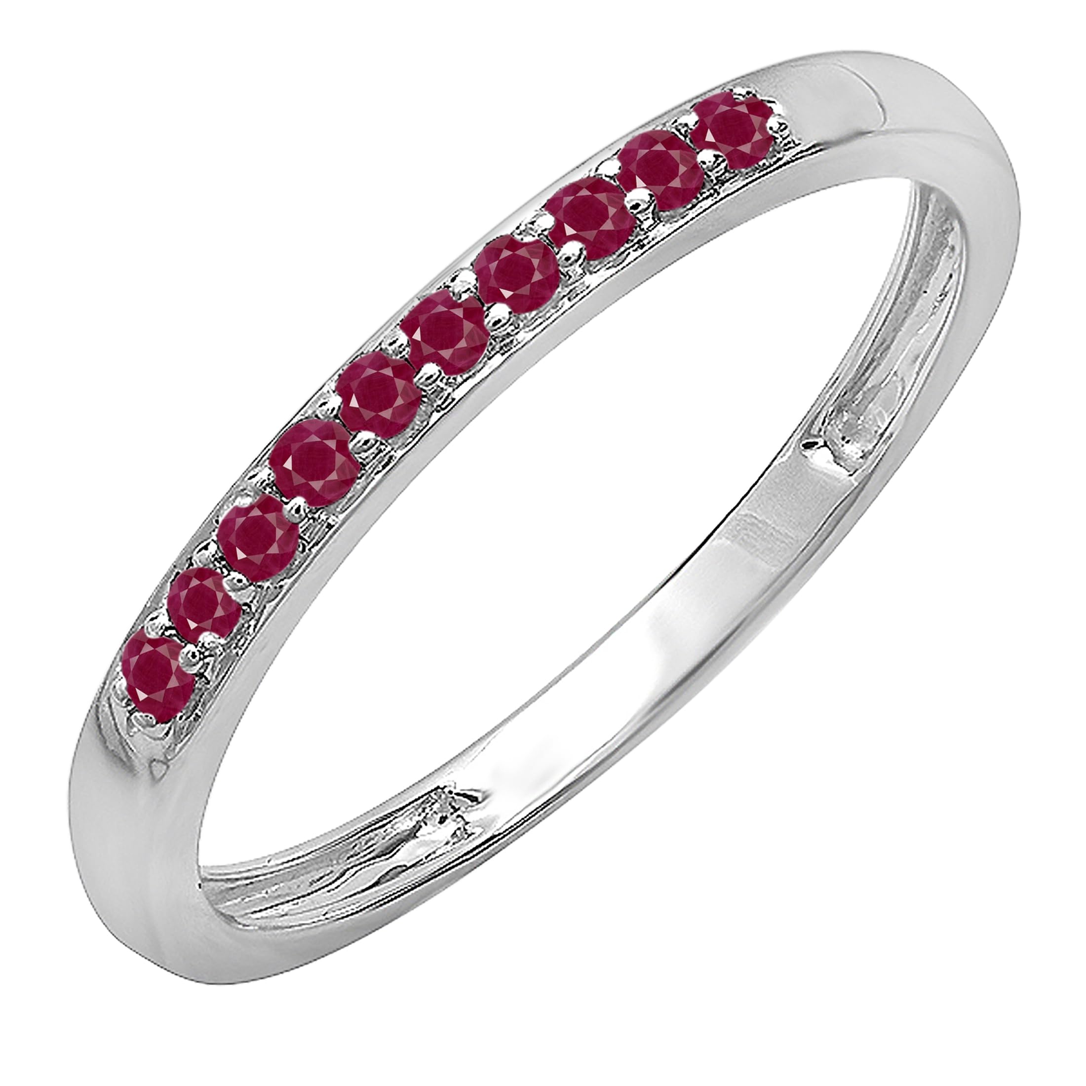 Dazzlingrock Collection 14K Solid White Gold Ruby Minimalist Stackable Ring for Women - Elegant Jewelry Gift for Anniversary, Birthday & Special Occasions