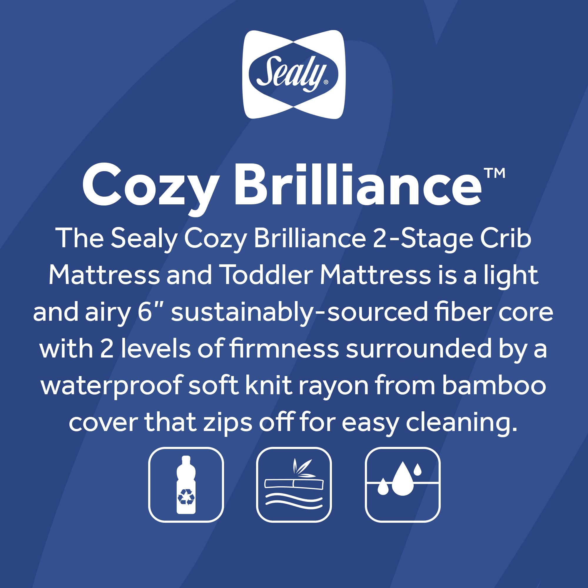 Sealy Cozy Brilliance Breathable Bamboo Rayon Hypoallergenic Baby Crib Mattress & Toddler Bed Mattress - 2-Stage Firm Support, Non-Toxic, Washable Zip Cover, Waterproof, Made in USA (52