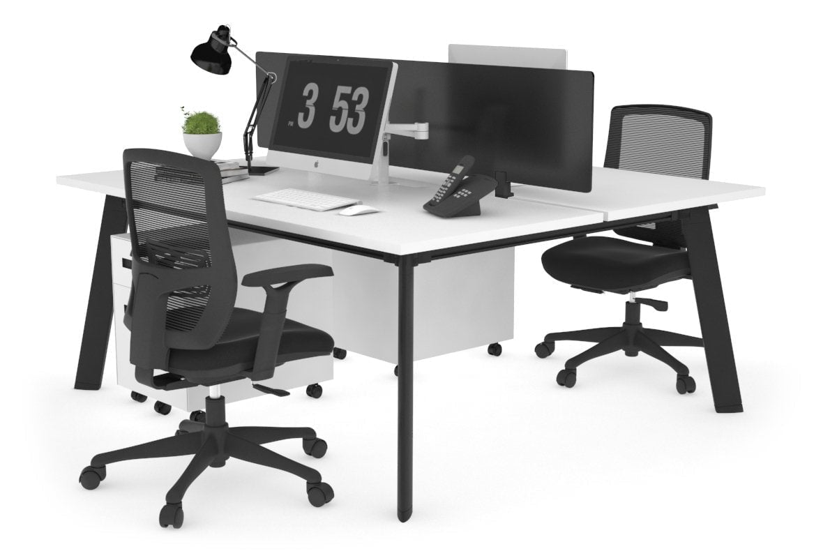 2 Person Workstation Black Frame - 1400L x 800W with Cable Management | Dual Office Desk for Home & Business | Perfect for Shared Workspaces & Collaborative Environments