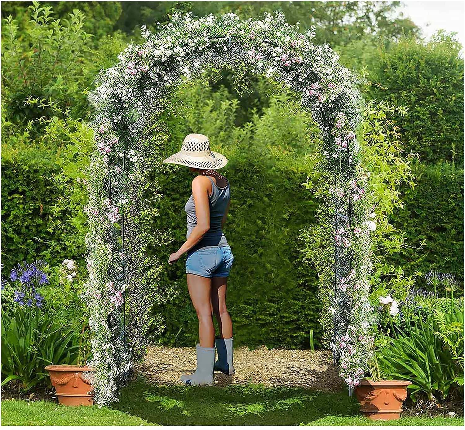 White Metal Garden Arch 55x90.5 Inches - Heavy Duty Tubular Arbor for Climbing Roses, Plants & Wedding Decorations | Outdoor Trellis Support for Gardens, Patios & Backyards