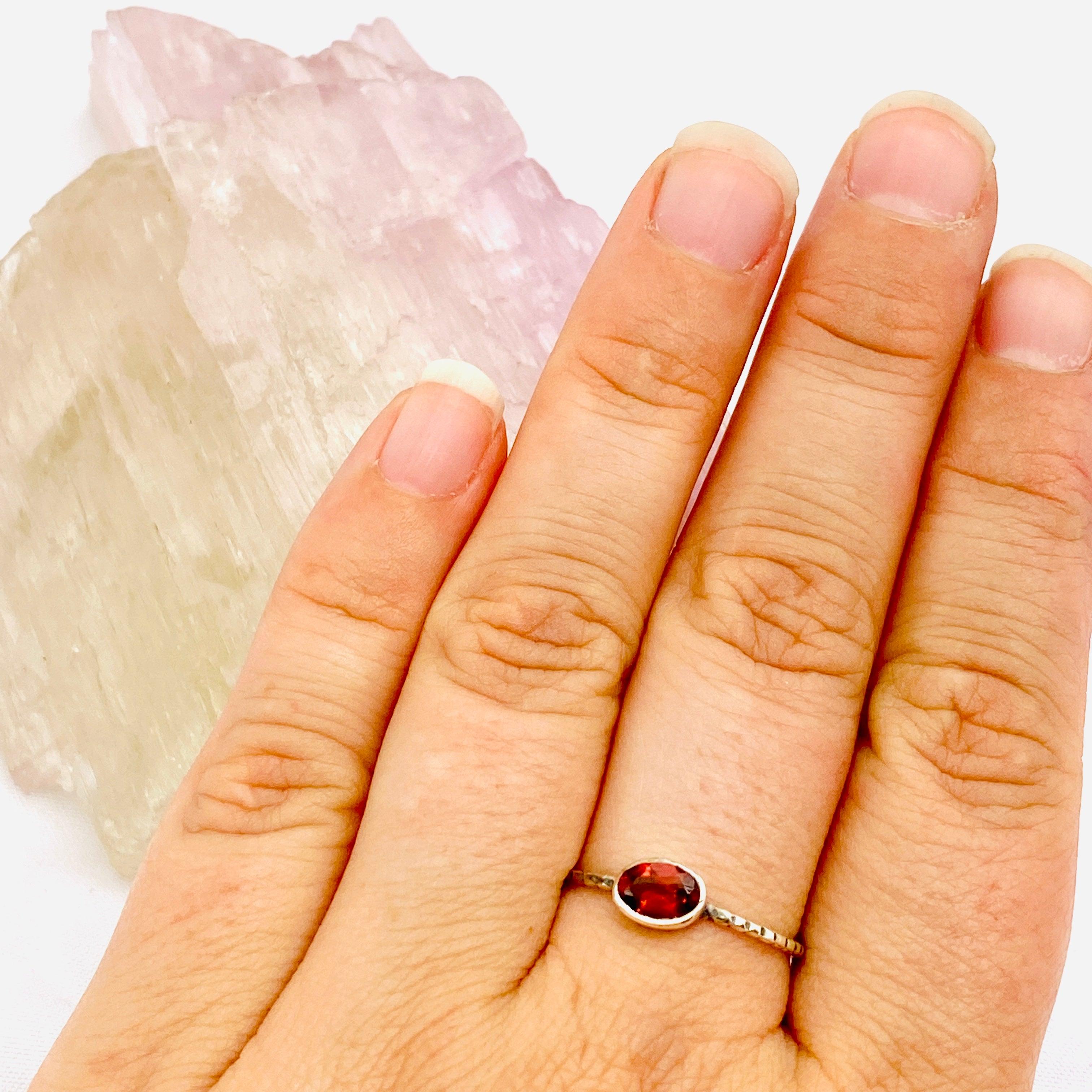 Garnet Oval Faceted Fine Band Ring R3750 GA - Elegant Jewelry for Women, Perfect for Weddings, Anniversaries & Special Occasions