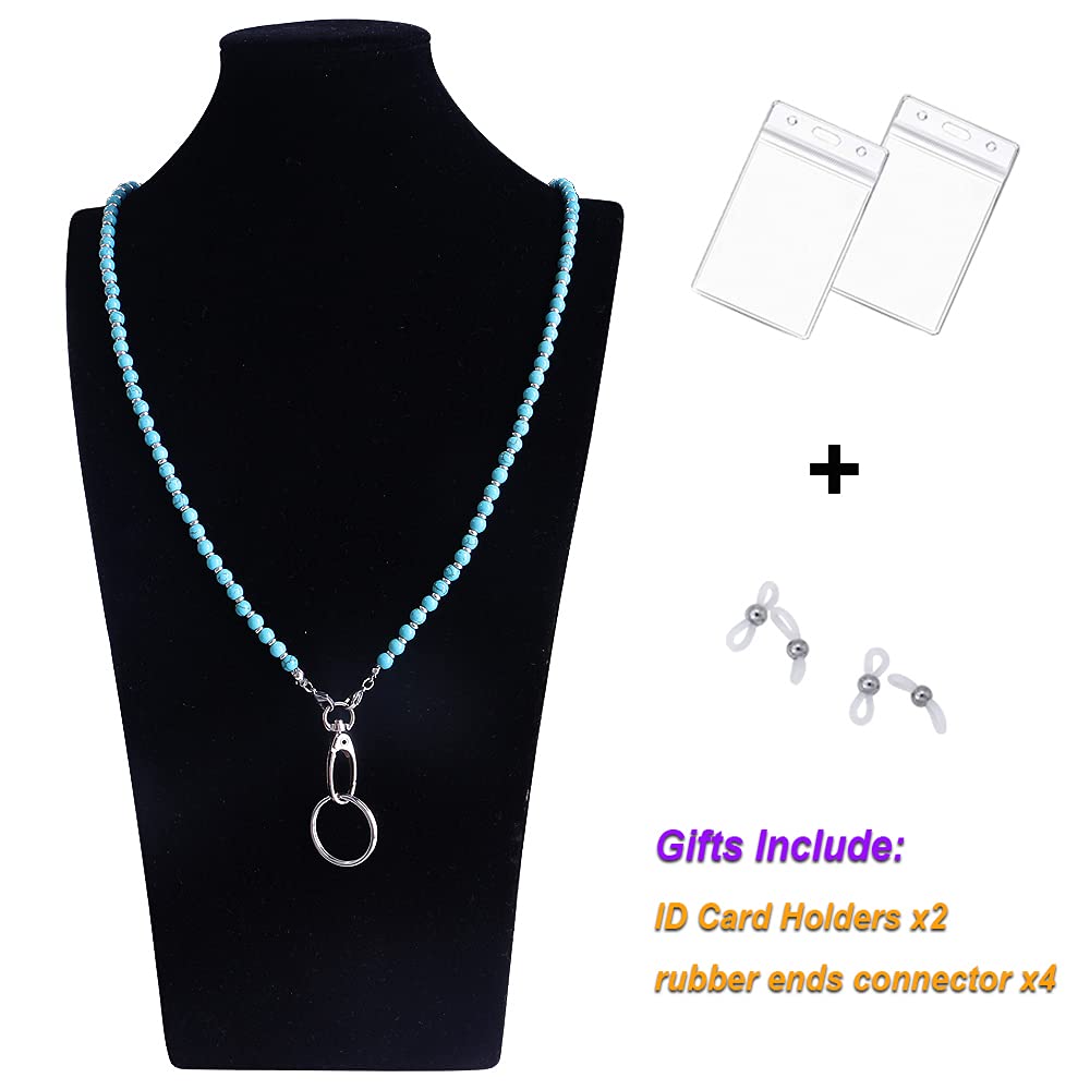 Beaded Key Lanyard for Women - ID Badge & Glasses Holder (Turquoise) - Office & Event Use