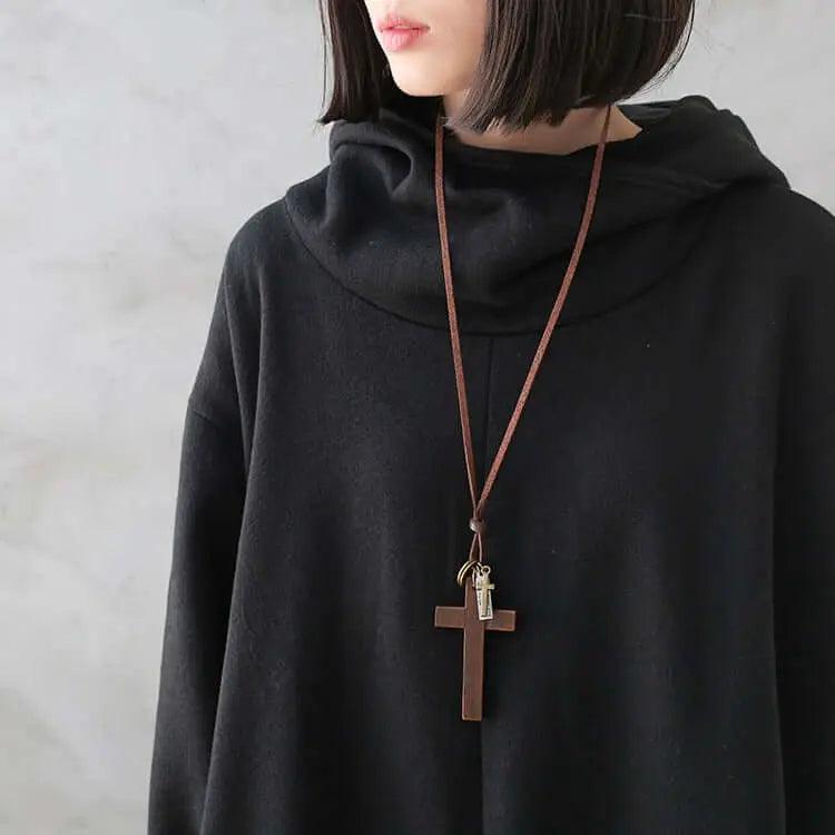 Soft Cotton Hooded Dress with Long Sleeves & Adjustable Drawstring - Women's Casual Loungewear for Home, Travel & Outdoor Activities