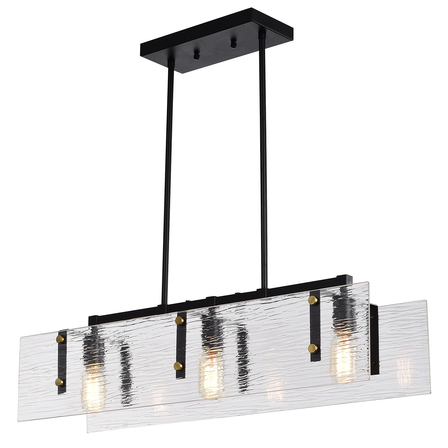 Edvivi Modern 3-Light Kitchen Island Pendant Lighting - Adjustable Hanging Fixture with Black & Antique Gold Finish, Verre Strie Glass Shade - Perfect for Dining Room, Breakfast Nook, and Contemporary Kitchen Lighting