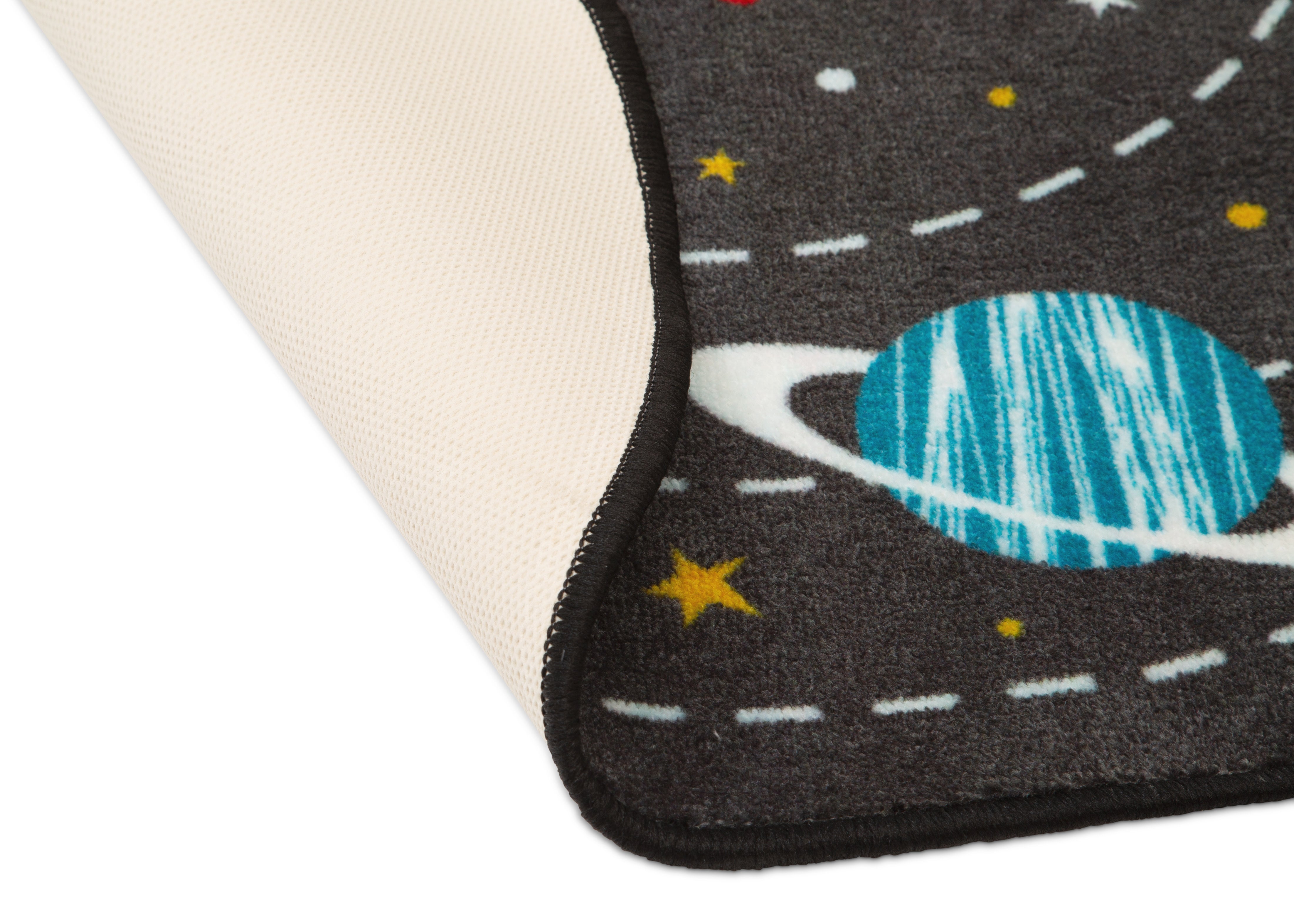 Kids Outer Space Themed Round Area Rug - 39 Inch Diameter, Non-Slip Playroom Carpet for Bedroom & Nursery Decor