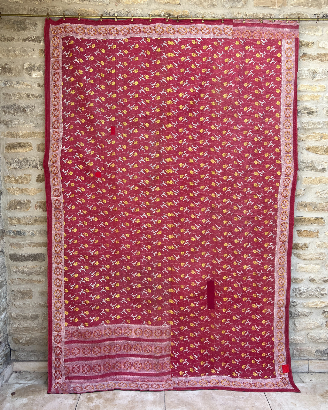 Midweight Kantha Quilt No. 789 - Handmade Cotton Bedspread with Traditional Embroidery - Perfect for Cozy Bedroom Decor, Boho Home Styling & Gift Giving