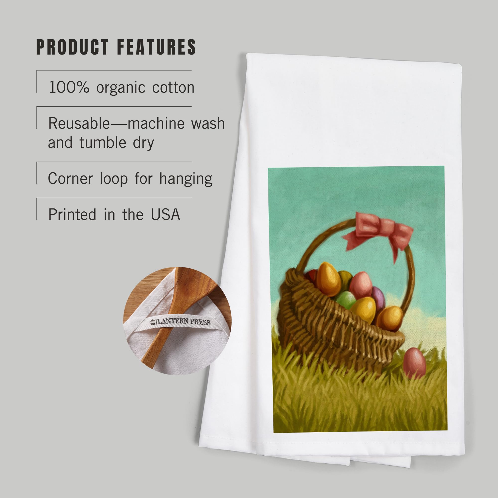 Easter Basket Oil Painting - 100% Cotton Tea Towel & Decorative Hand Towel for Kitchen, Home Decor | Perfect for Easter Gifts, Spring Home Accents & Farmhouse Style Decorating