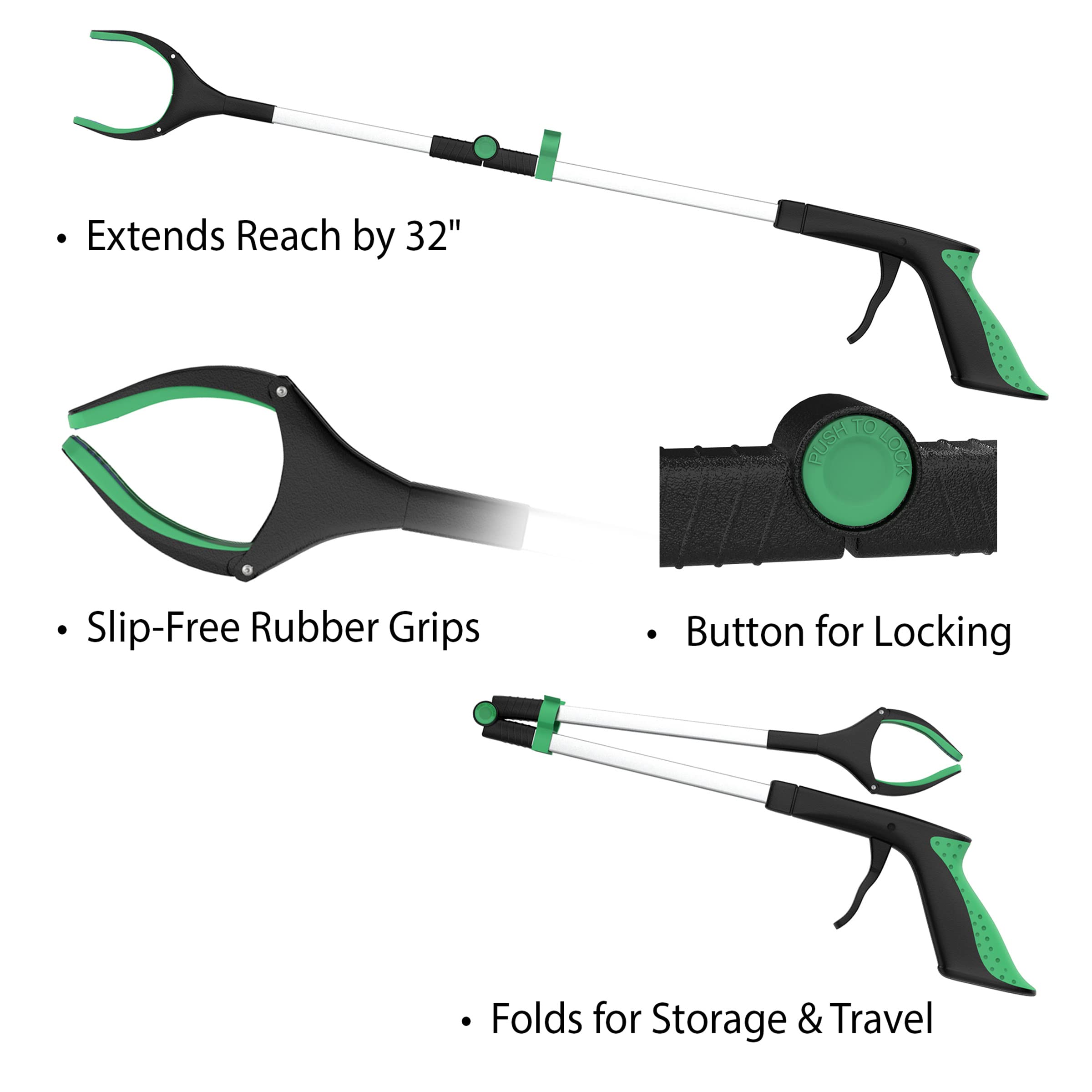 32-Inch Foldable Grabber Reacher with Non-Slip Rubber Grip - Lightweight Trash Picker Tool for Elderly & Mobility Assistance - Ideal for Gardening, Cleaning, and Hard-to-Reach Areas - Bluestone