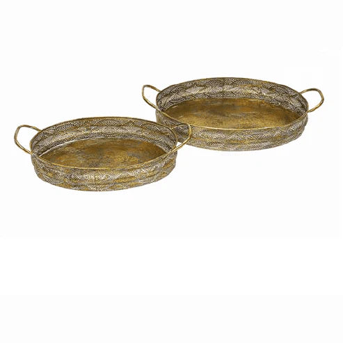 Vintage Style Metal Trays Set of 2 - Antique Gold Finish Serving Trays for Dining, Decor & Gift Giving - Elegant Party, Wedding & Home Decor Accessories
