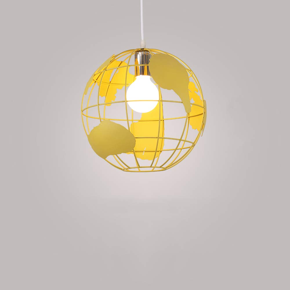Nordic Modern Globe Round E27 Pendant Ceiling Light - Creative Macaron Wrought Iron Single Head Chandelier for Restaurant, Kitchen, Bar & Home Decoration (Yellow) - Perfect for Dining Rooms, Coffee Shops and Bedroom Lighting