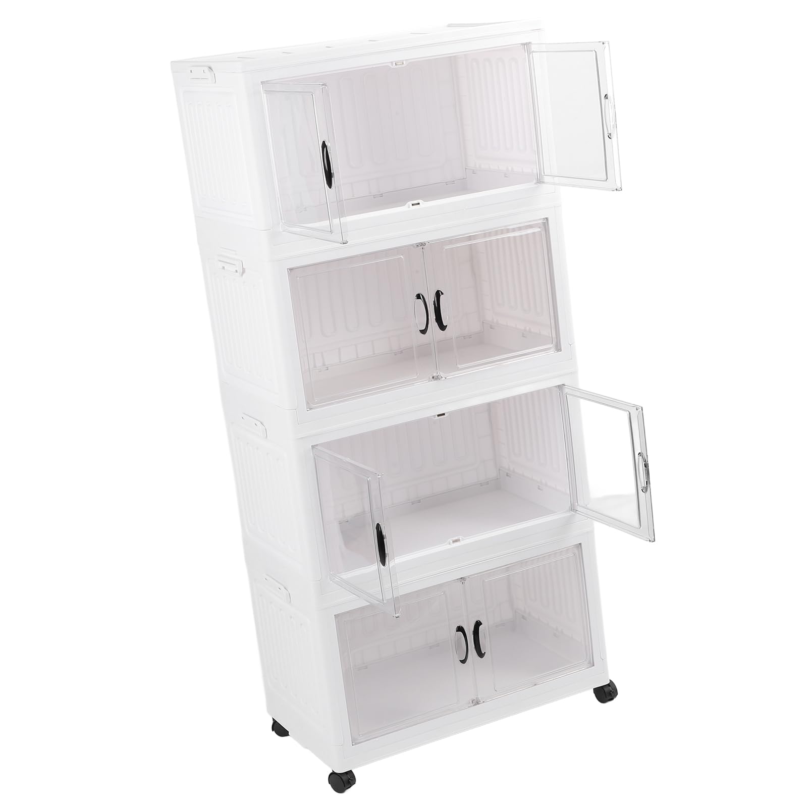 Foldable Storage Cabinet with Wheels - 4 Layer Plastic Organizer Bins for Home, Office & Dorm - Space Saving Folding Storage Solution for Closet, Toys, Books & Supplies
