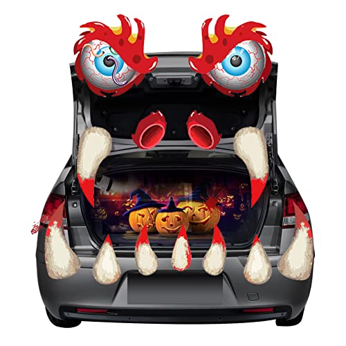 Halloween Trunk or Treat Decorations Kit for SUV - Large Monster Face Car Stickers & Garage Door Decor - Outdoor Party Supplies for Trick or Treating & Halloween Events