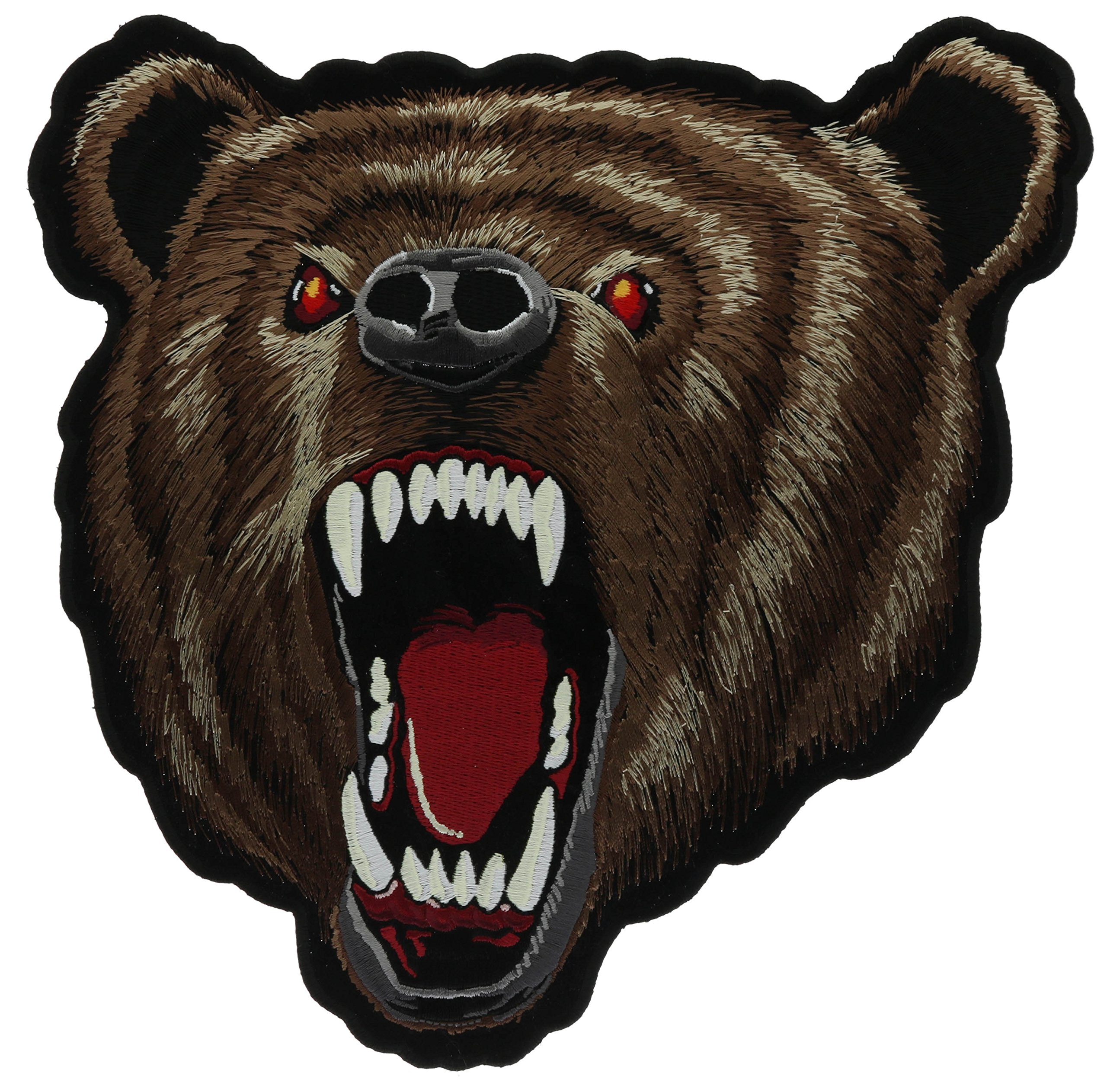 Angry Bear Teeth Bared Growling Embroidered Back Patch - Large 10 Inch for Jackets & Vests - Punk Rock & Biker Style Accessory IVANPL3103 LD4