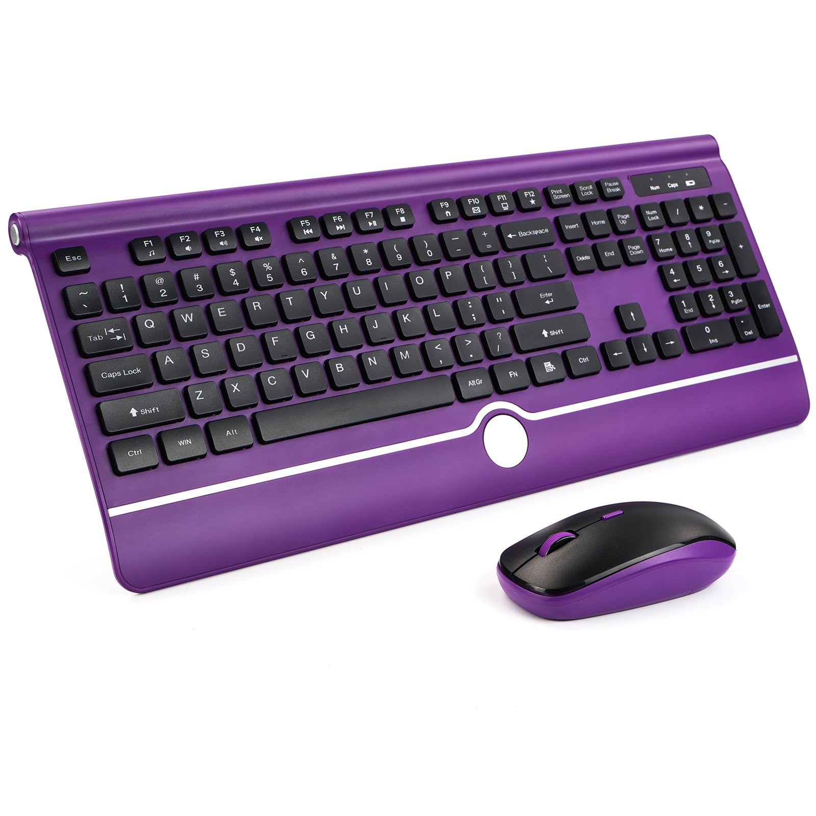 Wireless Keyboard and Mouse Combo, 2.4G Silent Purple Set with Wrist Rest for PC, Laptop - Home & Office Use