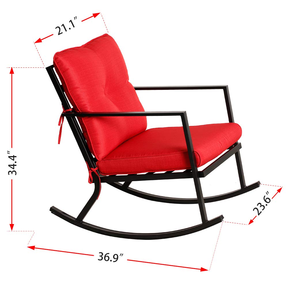 BALI OUTDOORS 2-Piece Patio Rocking Chair Set with Thick Red Cushions & Black Steel Frame - Modern Outdoor Rocker Furniture for Garden, Porch, Backyard Relaxation