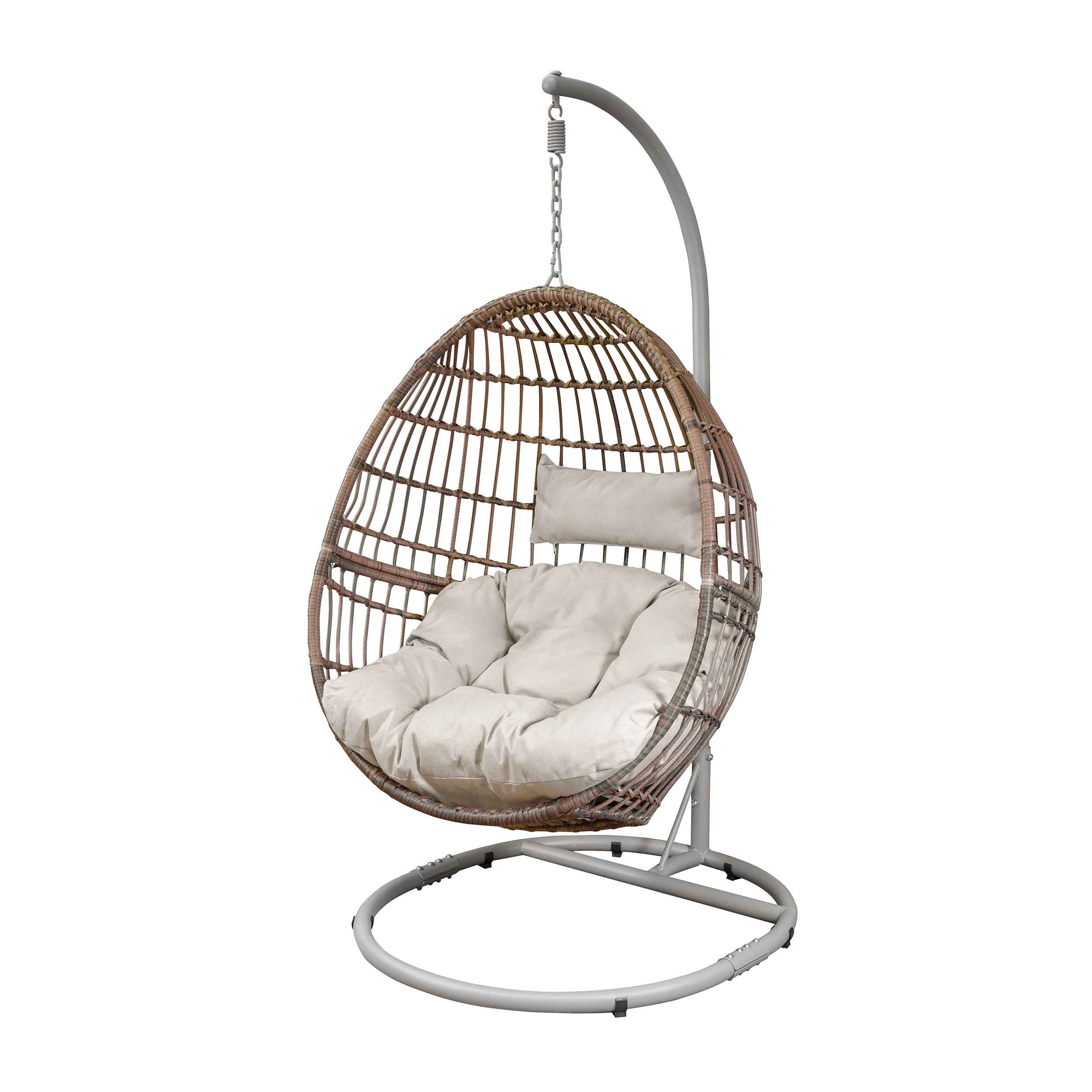 Egg Hanging Swing Chair - Wicker Rattan Basket with Steel Frame DG60 - Perfect for Porch, Patio, Garden & Backyard Relaxation