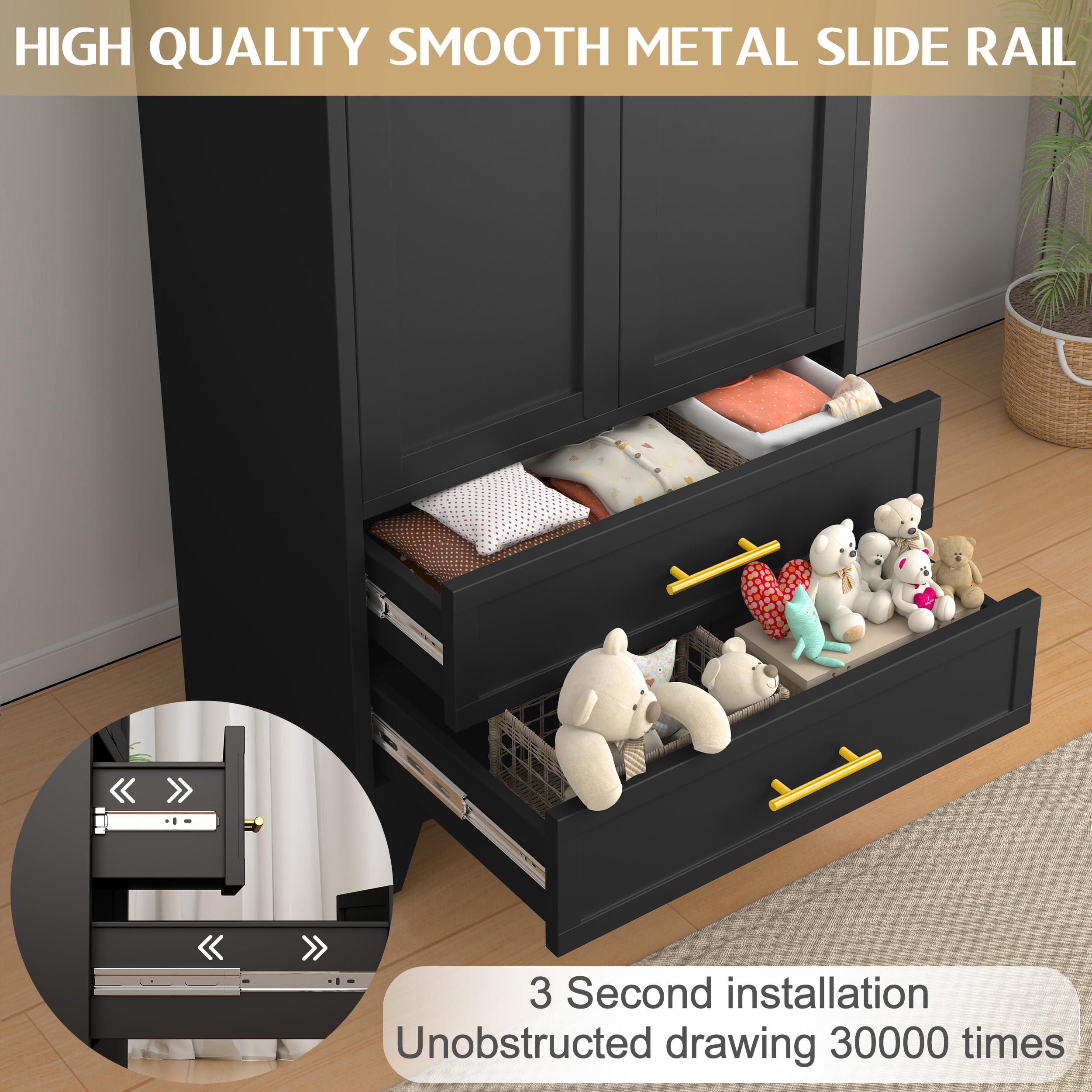 Black Steel Armoire Wardrobe Closet - 71