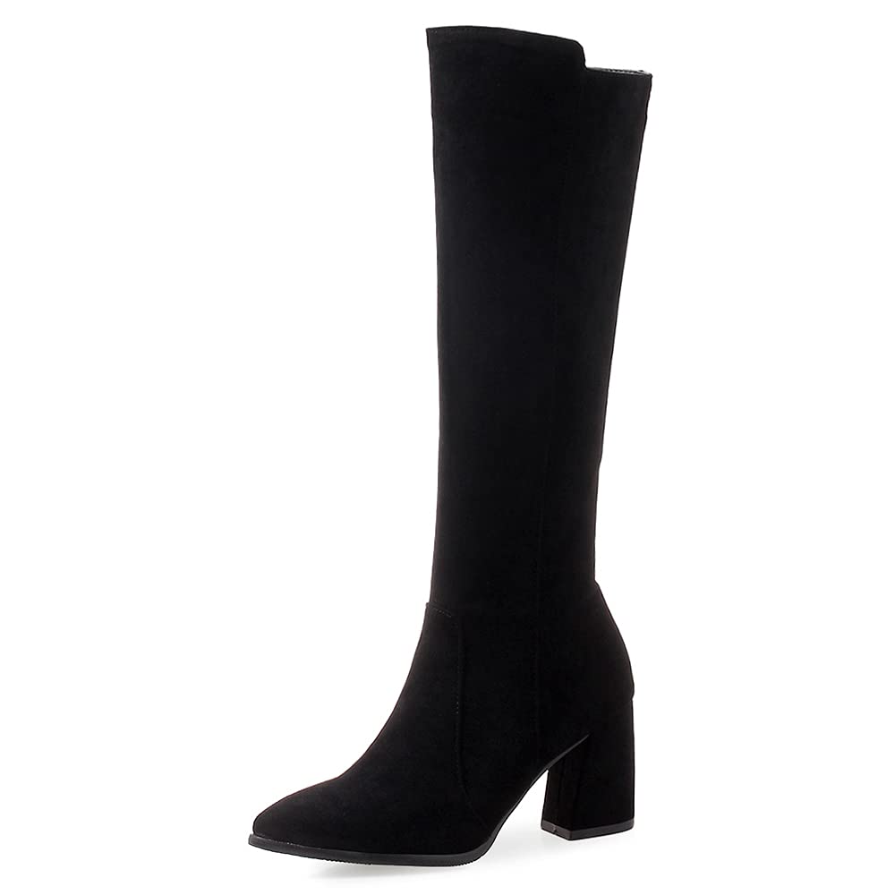 SO SIMPOK Women's Suede Knee High Boots with Zipper - Retro Western Riding Boots for Ladies, Chunky Heel, Fashion Dress Boots - Perfect for Casual Outfits, Date Nights & Western Style Looks