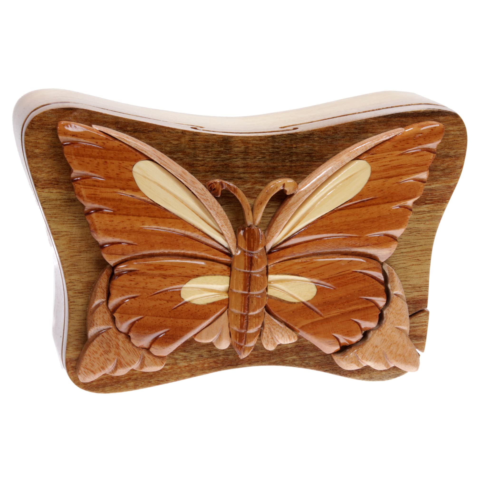Butterfly-Shaped Handcrafted Wooden Jewelry Box with Velvet Lining - Secret Puzzle Box for Necklaces & Rings - Perfect for Gift Giving & Home Decor
