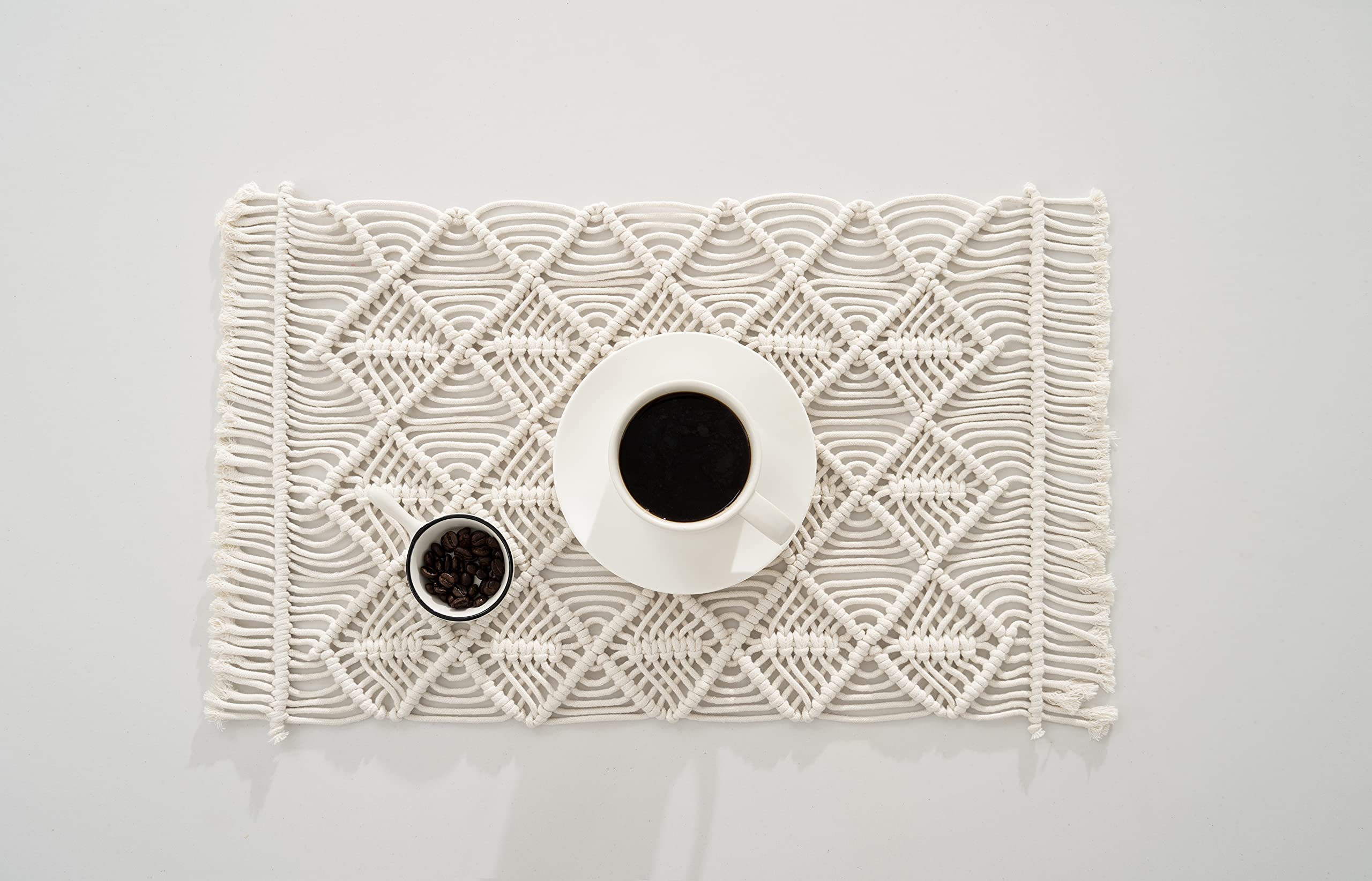Handmade Macrame Placemats Set of 4 - Boho Chic Cotton Table Mats for Dining Room Decor, Perfect for Farmhouse Tables, Coffee Tables, and Outdoor Picnics