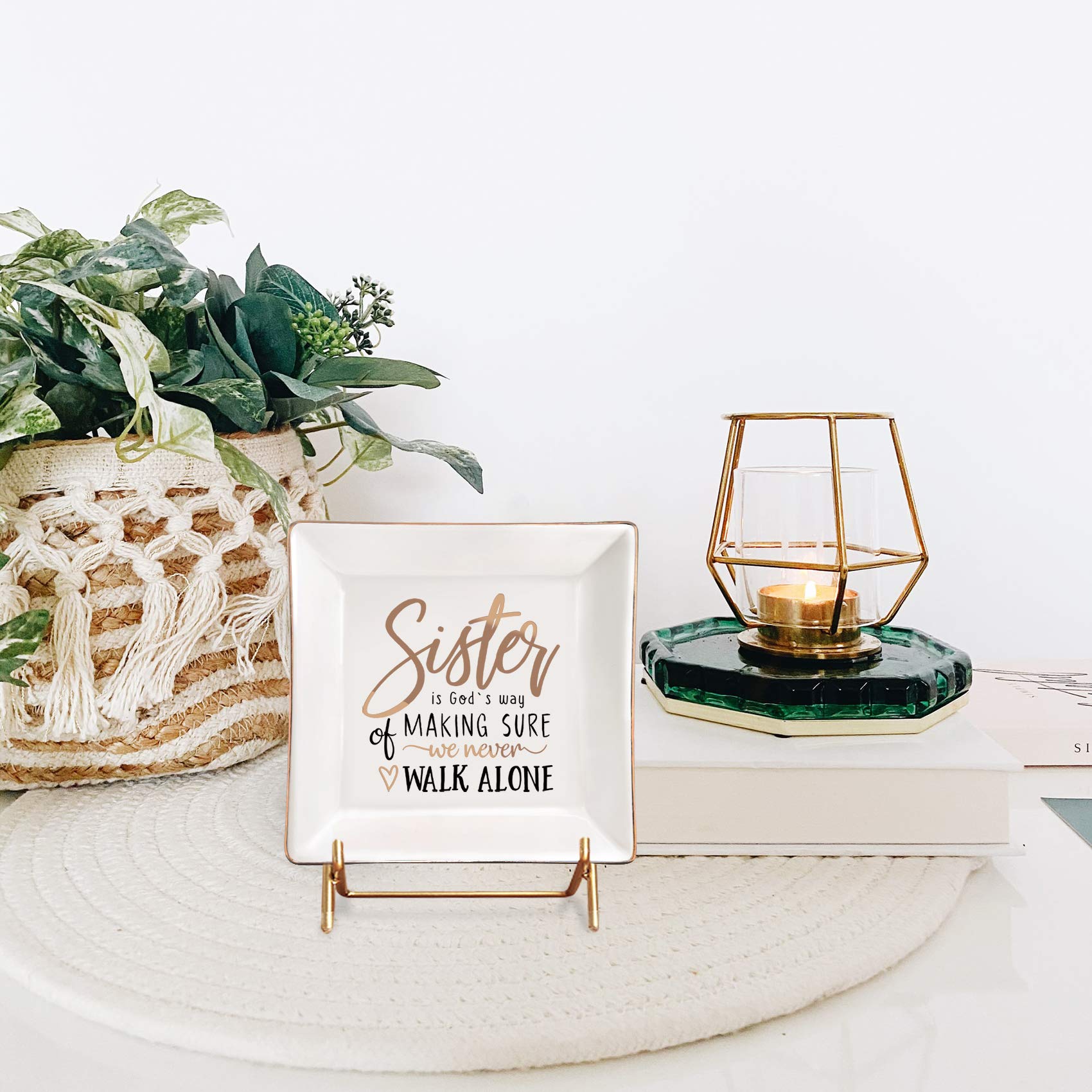 **Ceramic Jewelry Tray for Women - Sister Gifts, Birthday, Graduation & Valentine's Day - Friendship Ring Dish & Decorative Trinket Plate - Perfect for Home Decor, Vanity Organizer & Gift Giving**