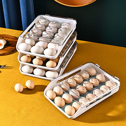 Auto-Scrolling Silicone Egg Holder for Refrigerator - Clear Anti-Collision Egg Storage Container with Drawer Design | Perfect for Kitchen Organization & Fridge Space Saving