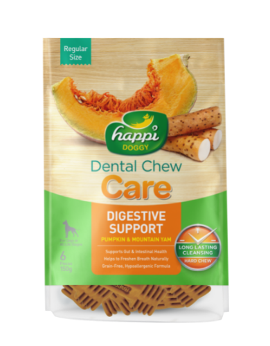 Happi Doggy Dental Chew Care - Pumpkin & Mountain Yam Flavor Dog Treats for Digestive Support - 150g (2 Size Options) - Perfect for Small & Medium Dogs Dental Health & Tasty Snack Time