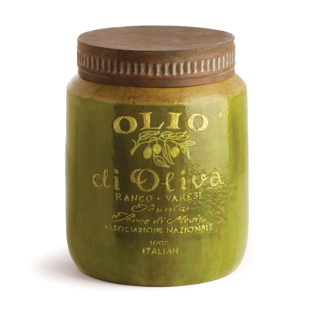 Vintage Style Olive Oil Jar - Napa Home & Garden Reproduction Antique Ceramic Container, Green | Perfect for Kitchen Decor, Mediterranean Cooking & Farmhouse Style Home Décor