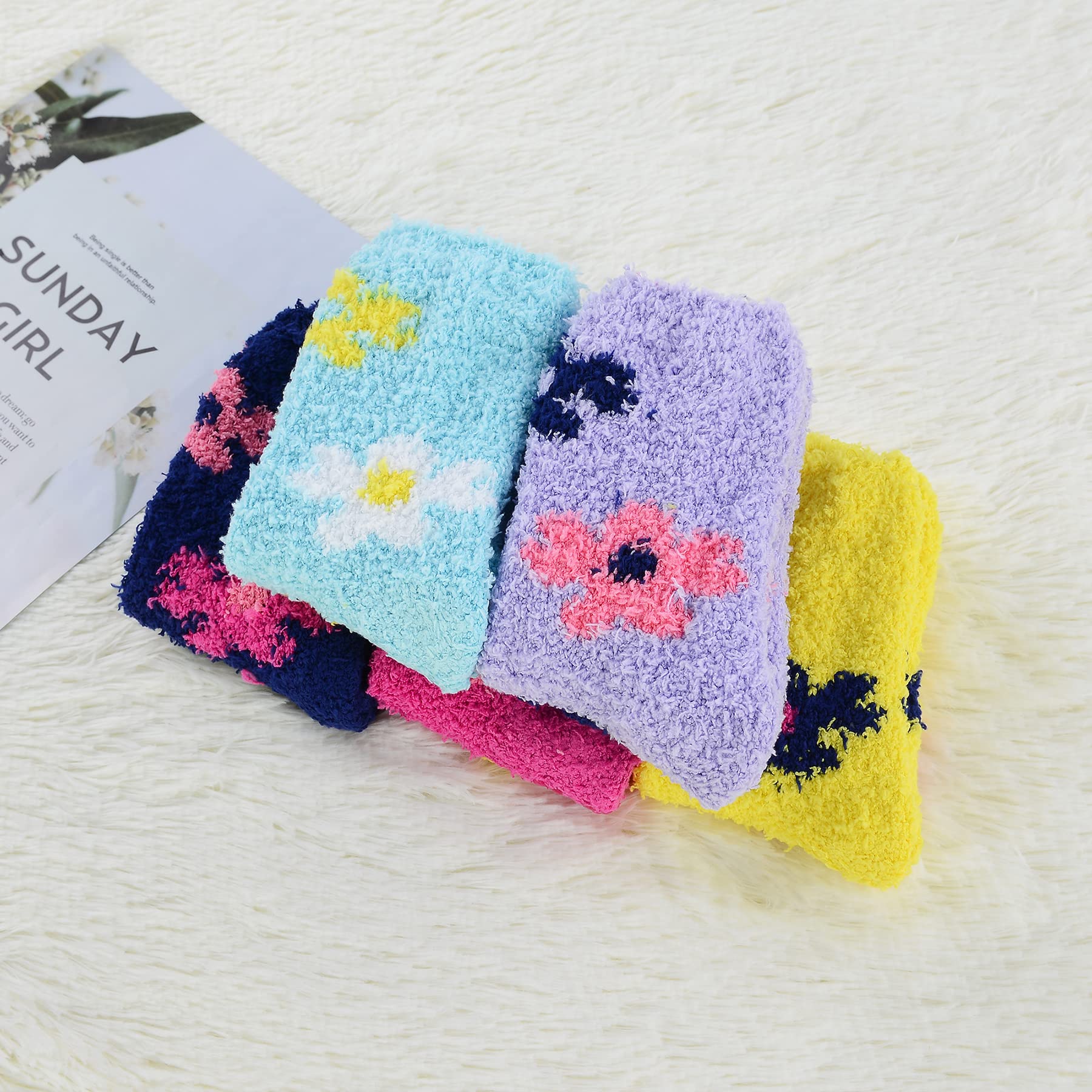 Zando Women's Fuzzy Gripper Socks - Warm, Cozy & Anti-Slip Fluffy Socks with Non-Slip Grips | Super Soft Winter Socks for Indoor & Outdoor Wear | Cute Floral Design, One Size Fits Most