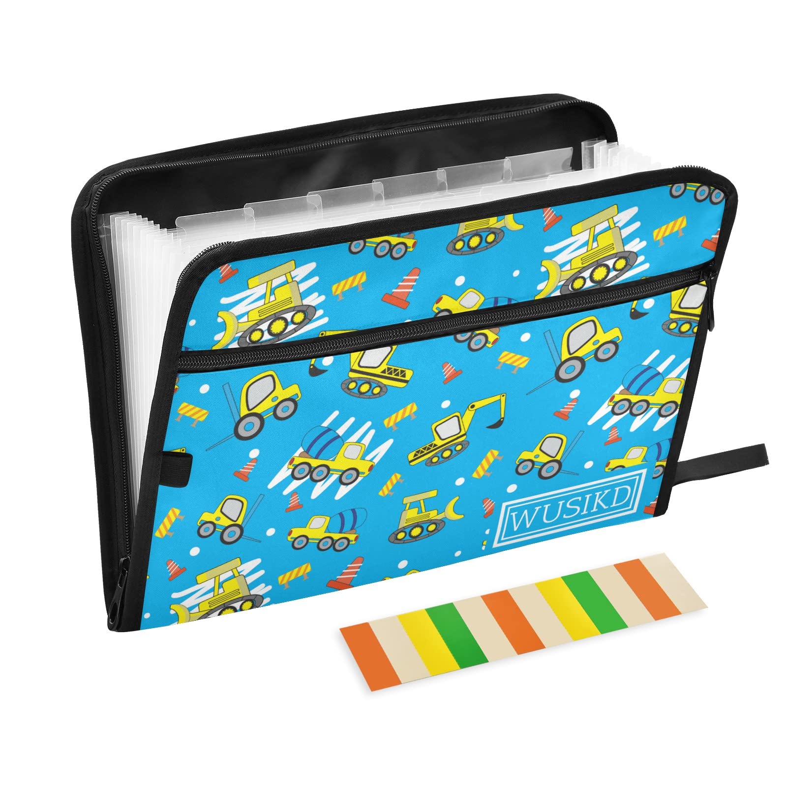 Cartoon Excavator Expanding File Folder Organizer - Waterproof A4/Letter Size Zippered Document Pouch for Office, School & Home Organization - Cute Construction-Themed Storage for Papers, Money & Important Files