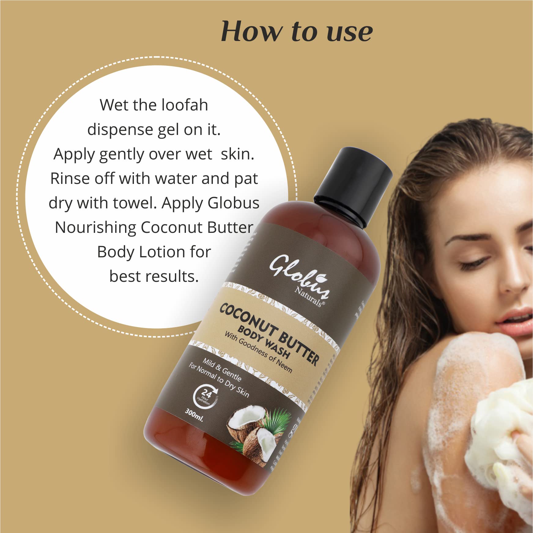 Globus Naturals Nourishing Coconut Butter Body Wash - 10.1 fl oz (300ml) for Soft & Hydrated Skin | Perfect for Dry Skin Care & Daily Shower Routine
