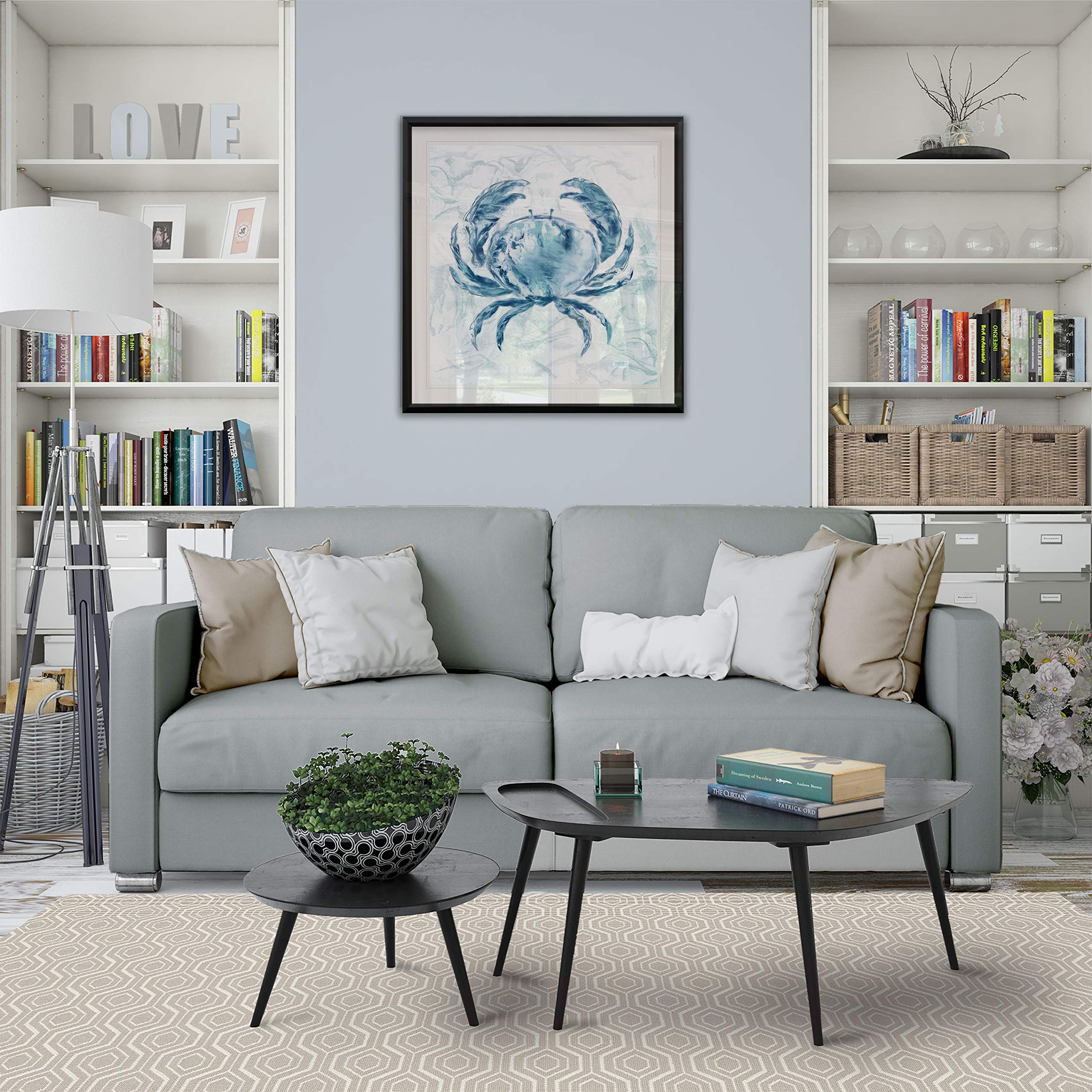 Blue Marble Coast Crab Painting - Ocean Beach Nursery Wall Art for Kids Room, Framed Canvas Animal Decor for Baby Boys & Girls Bedroom - Perfect for Coastal Themed Children's Spaces & Beach House Interiors