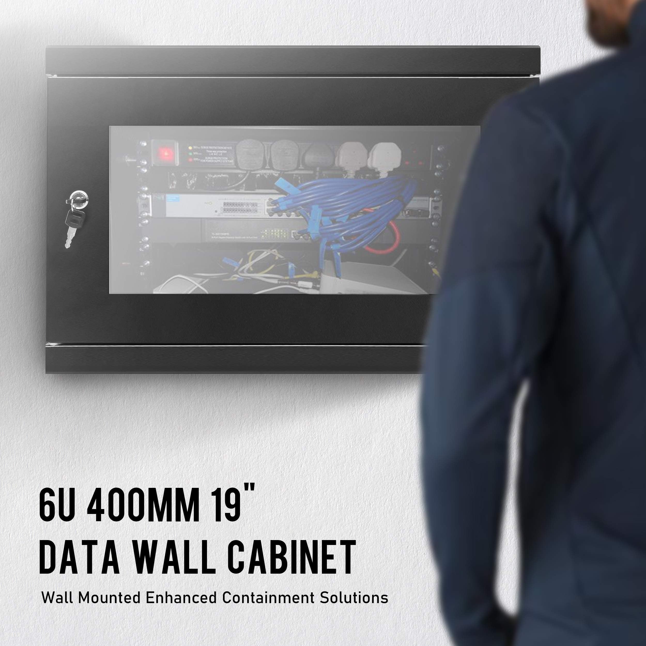 Dynamode 6U Wall Mount Server Rack Cabinet - 19 Inch 400mm Deep Network Equipment Enclosure with Glass Door & Lockable Panels for Home Office & Data Center | Perfect for Network Switches, Routers & IT Storage