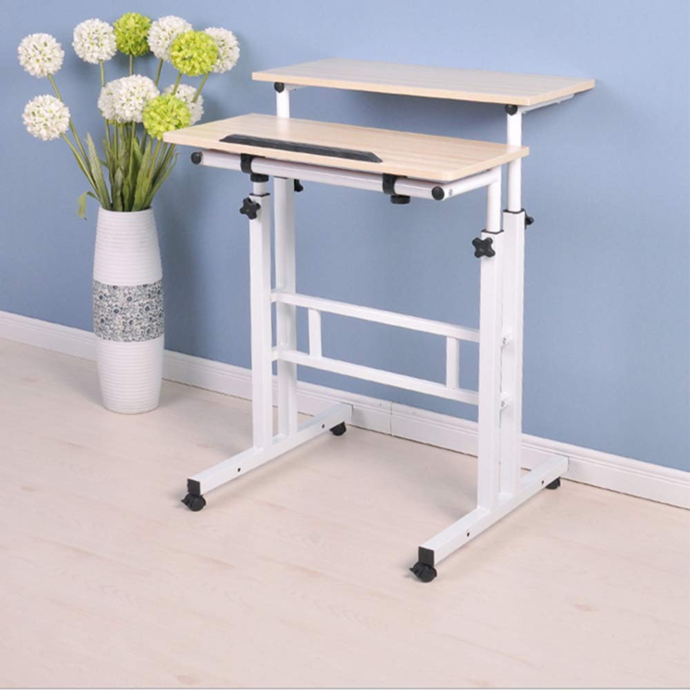 Adjustable Mobile Standing Desk with Wheels - FOME Height Adjustable Laptop Workstation, Rolling Presentation Cart with Tilting Panel for Office & Home Use - Perfect for Standing & Seating Work Modes in Workspaces, Classrooms & Conferences