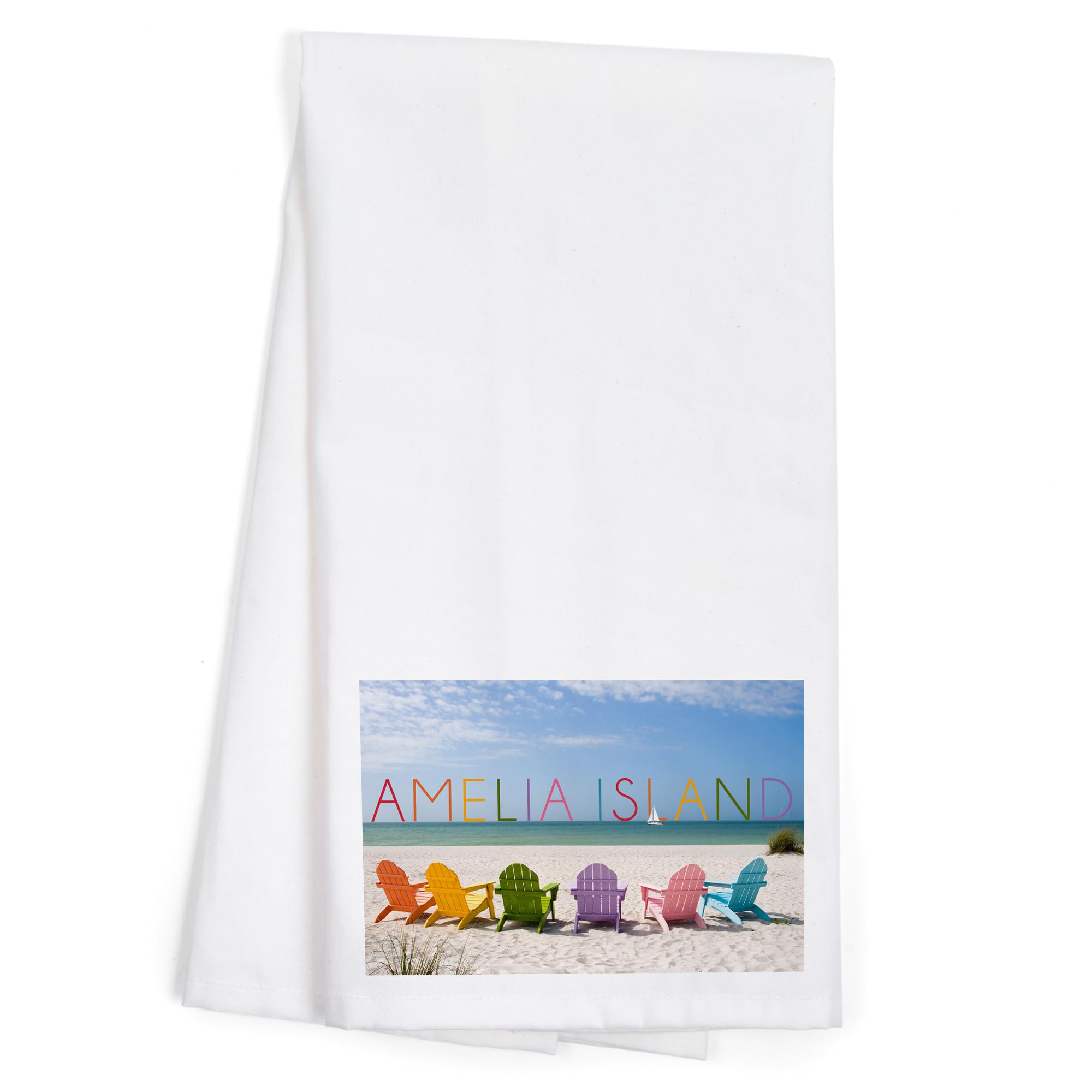 Lantern Press Amelia Island Florida Colorful Beach Chairs 100% Cotton Tea Towel - Decorative Hand Towel for Kitchen, Home Decor & Coastal Themed Gifts - Perfect for Beach House, Vacation Rental & Coastal Living Decor