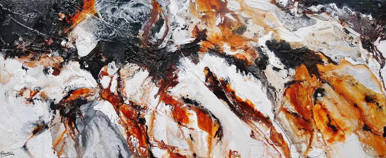 240cm x 100cm Brown White Textured Abstract Floating Canvas Art - Modern Wall Decor for Living Room, Bedroom & Office