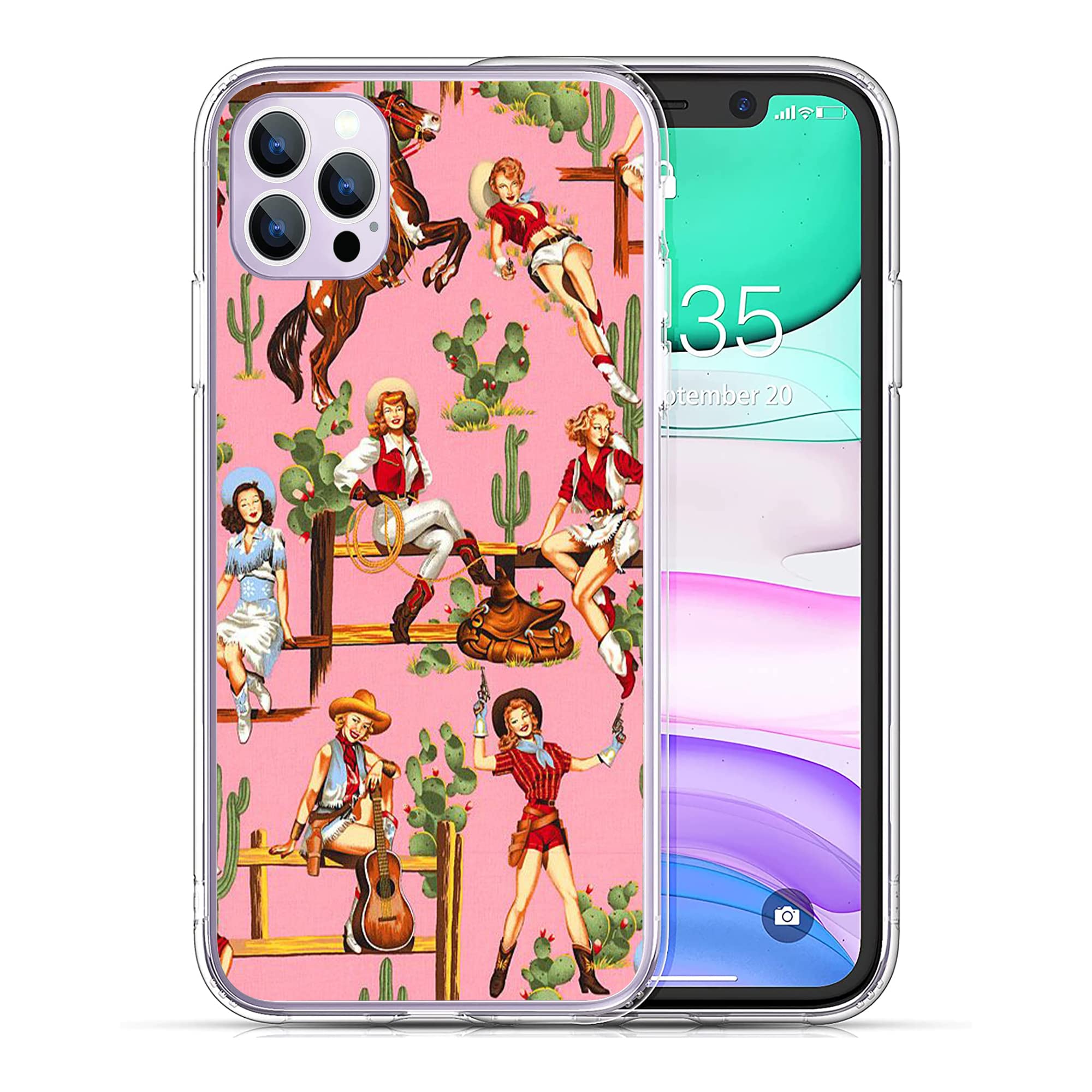 iPhone 13 Pro Max Case - Western Cactus Retro Pink Design Shockproof TPU Cover | Full Body Protection for Men & Women | Perfect for Country Music Festivals & Southwestern Style Lovers