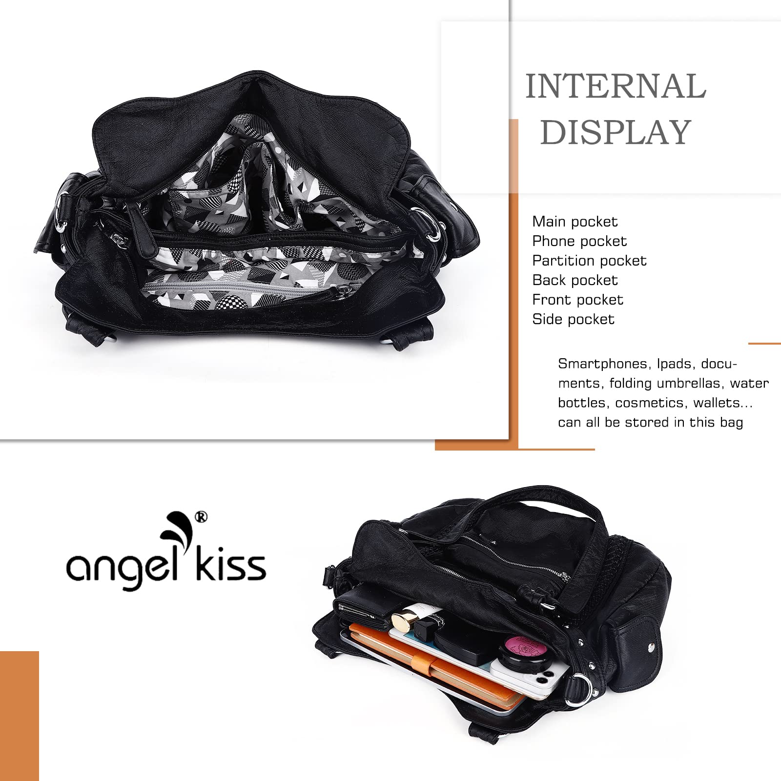 Angel Kiss Hobo Handbags for Women - Soft PU Leather Shoulder Bags & Ladies Purses - Perfect for Work, Travel and Everyday Use