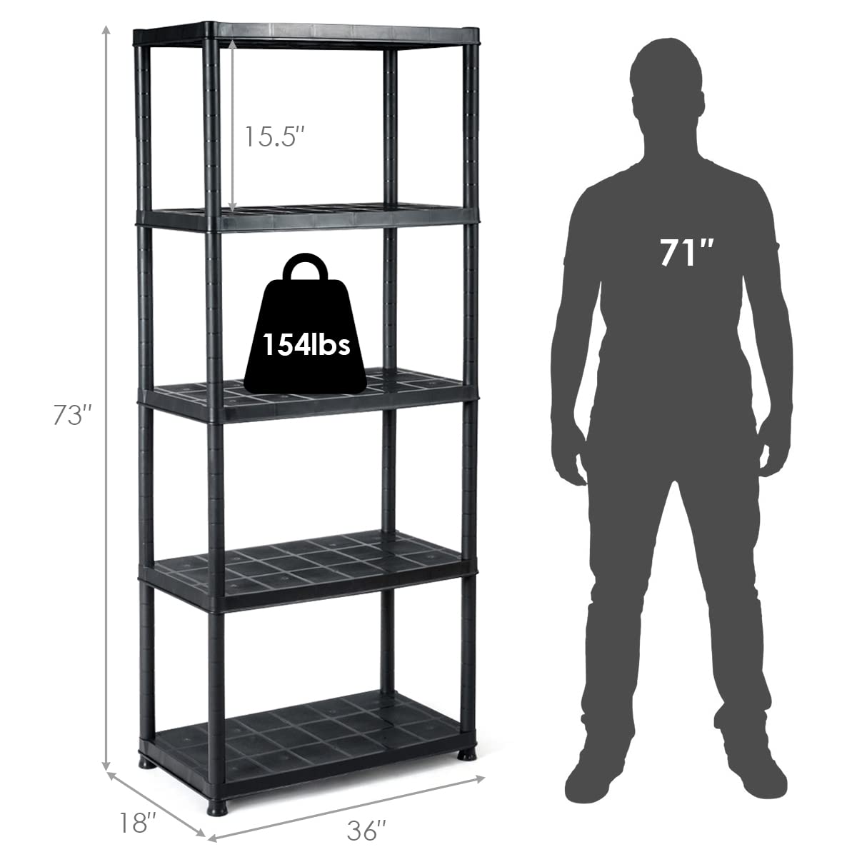 5-Tier Heavy Duty Plastic Storage Shelves - 36