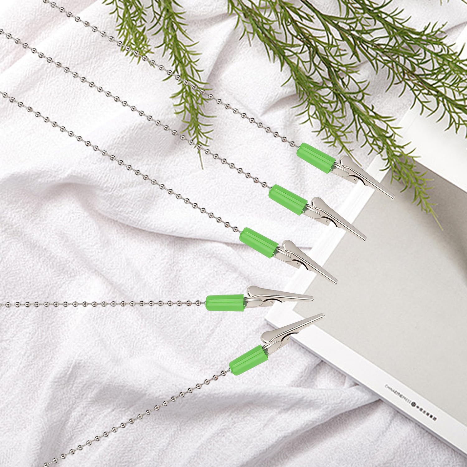 5 Pcs 40cm / 15.7in Dental Bib Clips - Flexible Steel Ball Chain Bib Clamps for Dentists, Dental Hygienists & Salons - Perfect for Holding Dental Bibs, Napkins & Protective Coverings During Procedures & Treatments (Green)