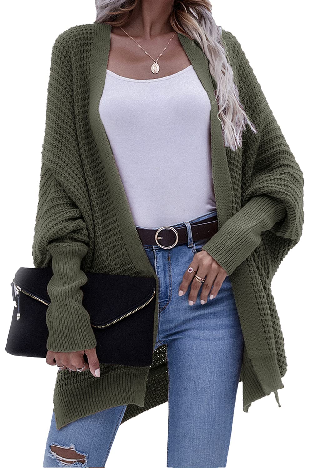 Bsicspace Women's Open Front Cardigan Sweater - Waffle Knit Lightweight Oversized Soft Outerwear for Casual & Dressy Wear | Perfect for Layering, Office, and Weekend Outfits