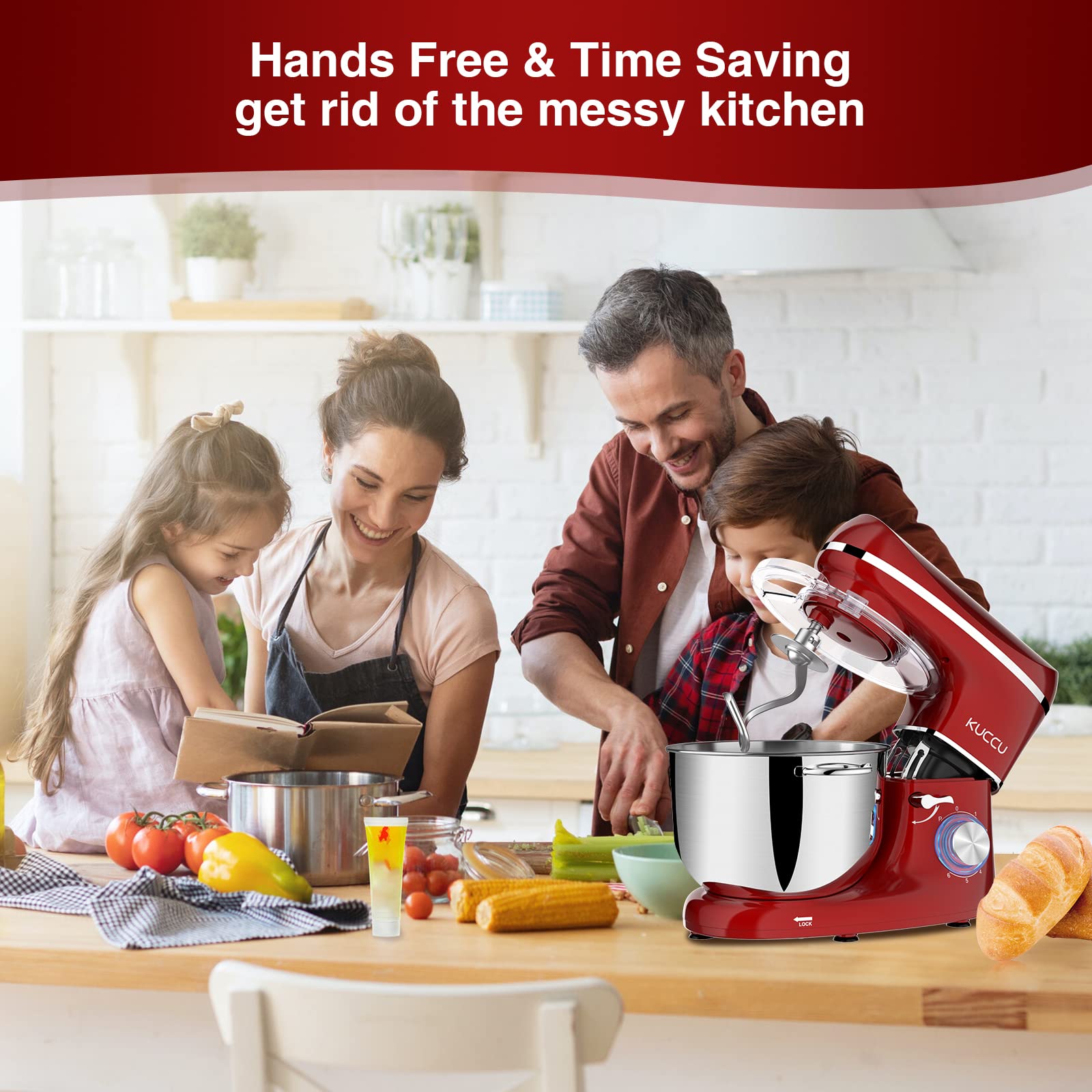 6.5 Qt 660W Stand Mixer - 6-Speed Tilt-Head Electric Kitchen Mixer with Stainless Steel Bowl, Dough Hook, Whisk & Beater - Perfect for Baking Cakes, Cookies, Bread & Whipping Cream (Red)