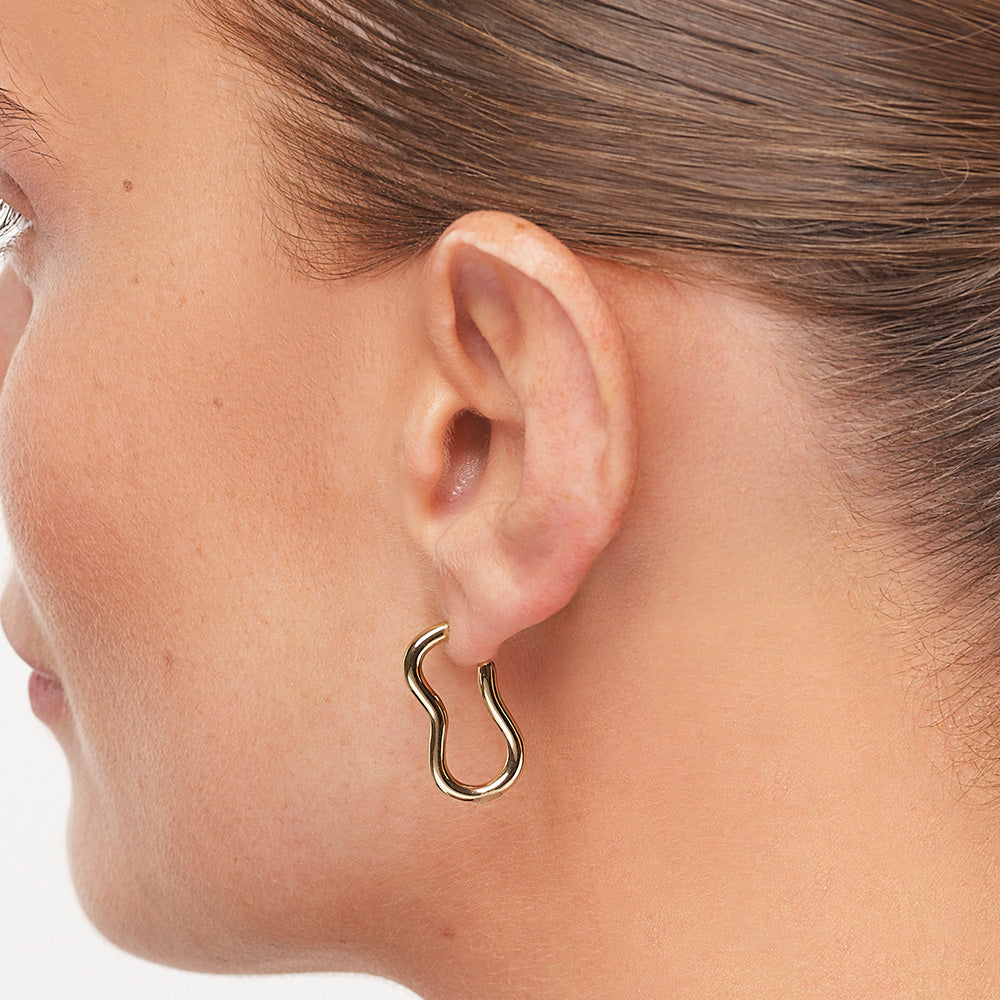 Gold Pinched Paperclip Hoop Stud Earrings - Trendy Minimalist Jewelry for Everyday Wear & Gift Giving
