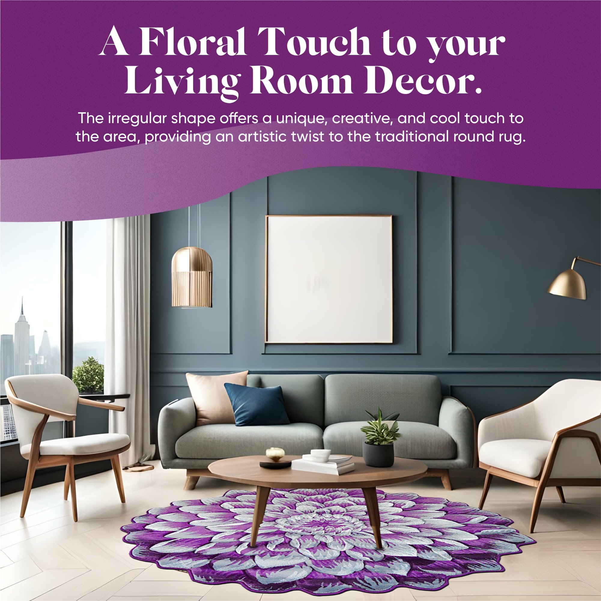 5ft Round Flower Shaped Area Rug - Soft Plush Circle Carpet for Bedroom, Living Room & Nursery - Girly Home Decor in 303 Purple - Perfect for Boho Chic Interiors & Cozy Floor Seating