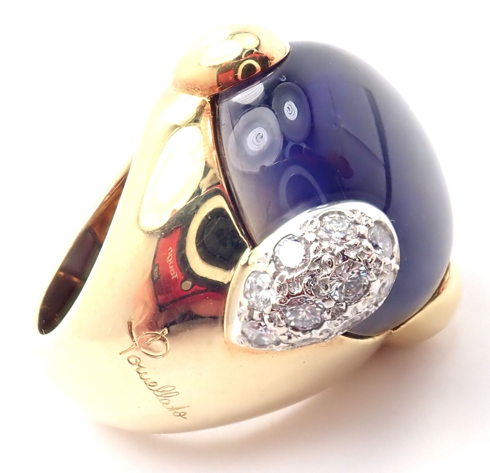 Authentic Pomellato Griffe 18K Yellow Gold Diamond & Iolite Ring for Women | Luxury Statement Jewelry for Weddings, Parties & Special Occasions