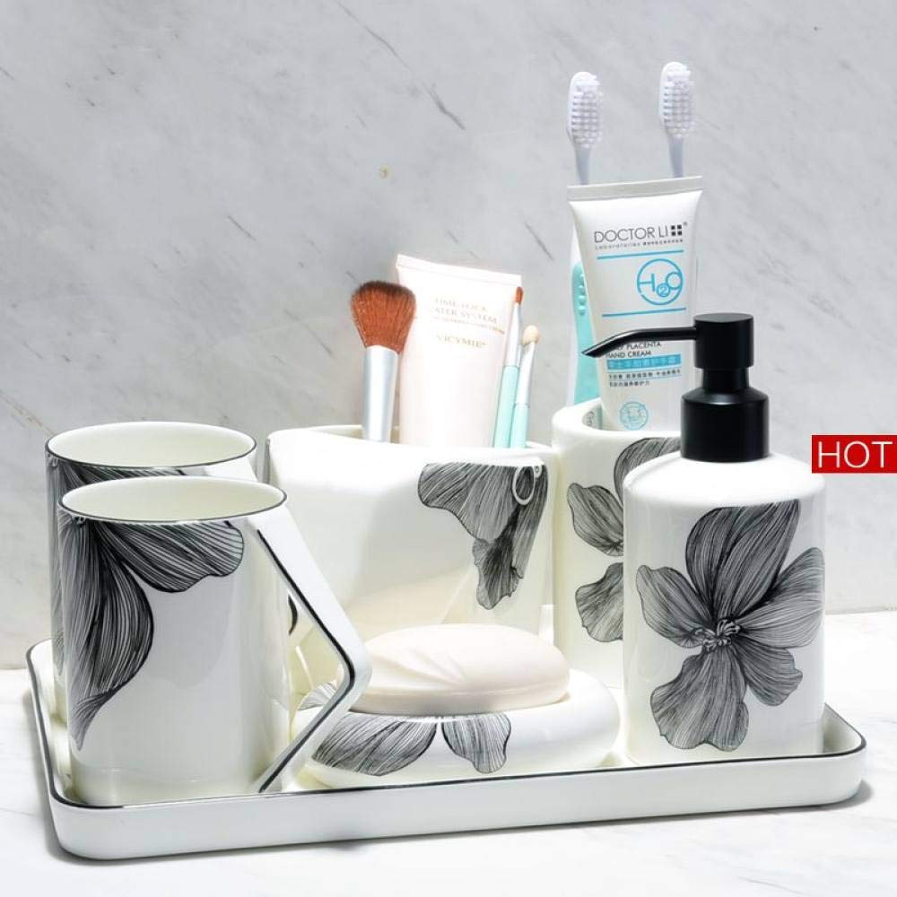 Vintage Ceramic Bathroom Accessories Set - 7 Piece Silver White Vanity Decor with Soap Dispenser, Toothbrush Holder, Soap Dish, Storage Jar & Tray | Elegant Bathroom Organization for Home, Apartment & Guest Bath Decor